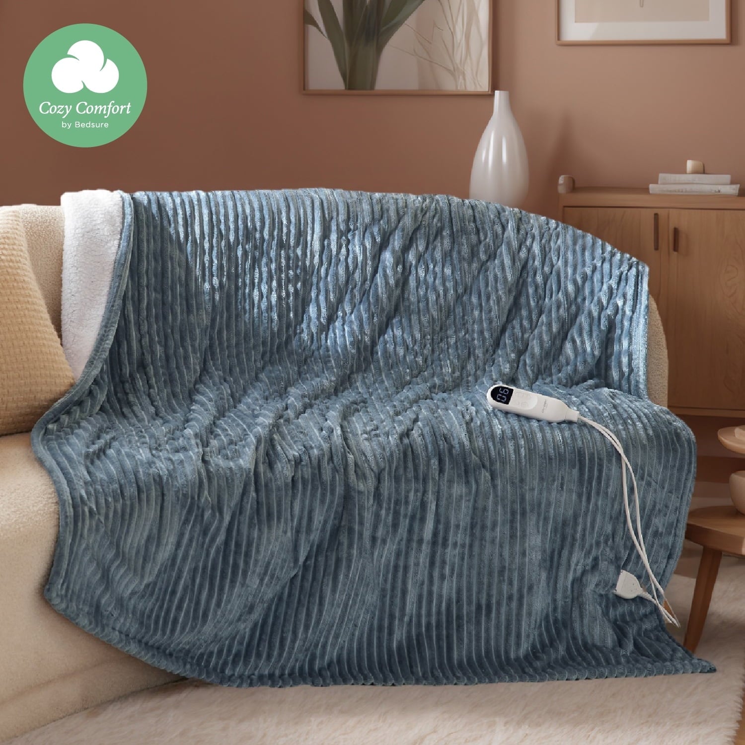 U by Bedsure Electric Blanket Heated Full - Soft Ribbed Flannel Heated Blanket, Fast Heating Electric Throw with 6 Heating Levels & 4 Time Settings, 3 Hours Auto-Off, Grey