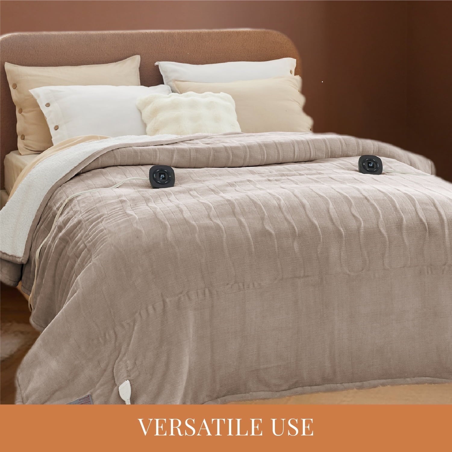 U by Bedsure Flannel Electric Blanket King, Flannel Heated Blanket with 10 Heat Settings, Heating Blanket with 10 Time Settings, 8 hrs Timer Auto Shut Off, and Dual Control, 100x90 inches, Natural