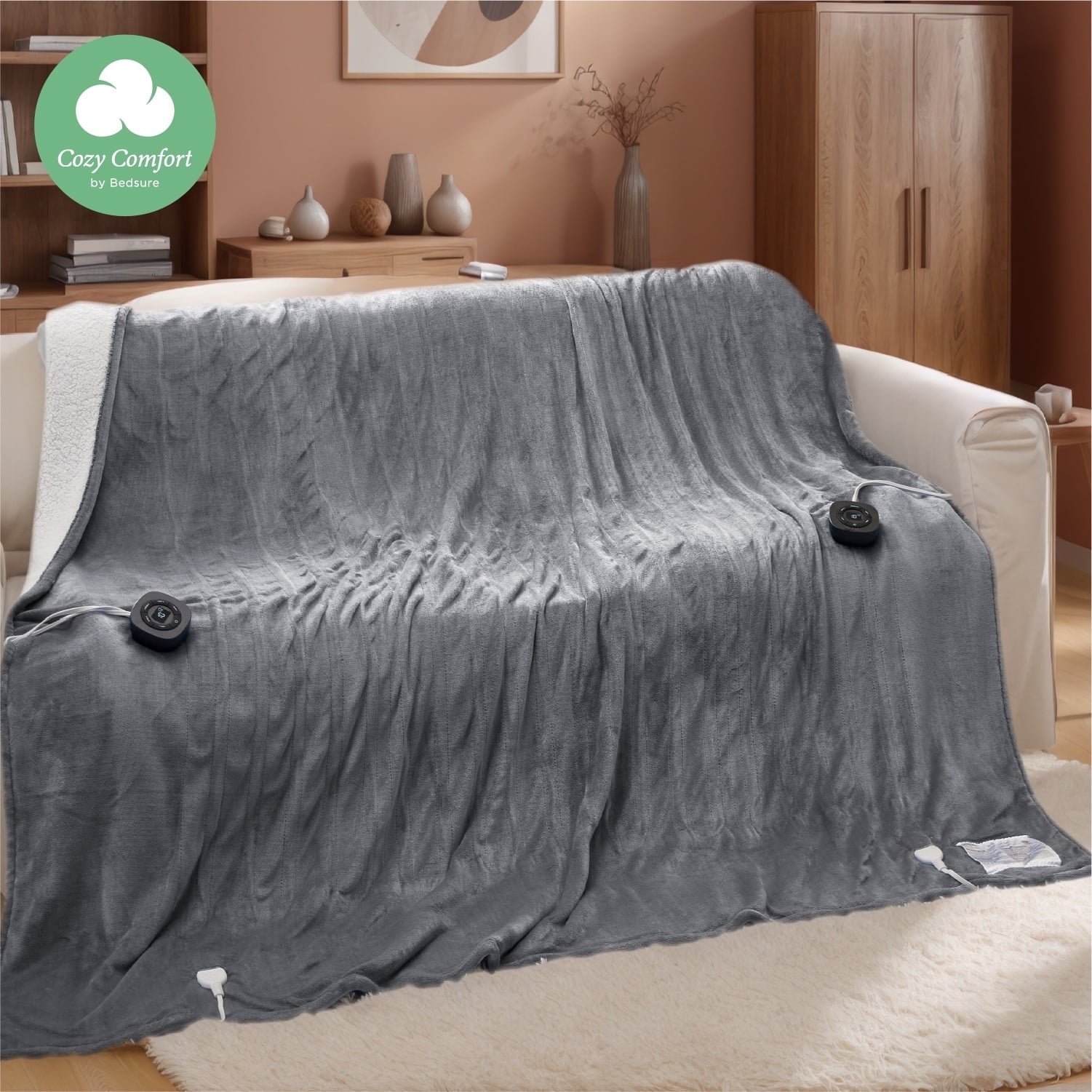U by Bedsure Flannel Electric Blanket Queen, Flannel Heated Blanket with 10 Heat Settings, with 10 Time Settings, 8 hrs Timer Auto Shut Off, and Dual Control, 84x90 inches, Grey