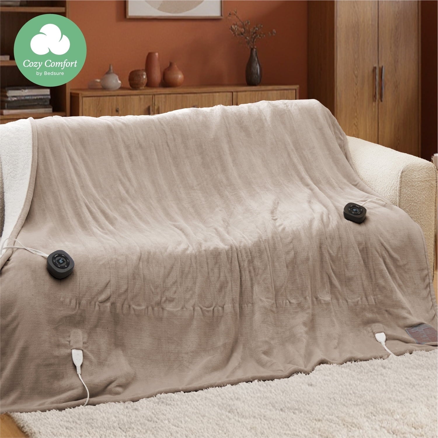 U by Bedsure Flannel Electric Blanket Queen, Flannel Heated Blanket with 10 Heat Settings, with 10 Time Settings, 8 hrs Timer Auto Shut Off, and Dual Control, 84x90 inches, Natural