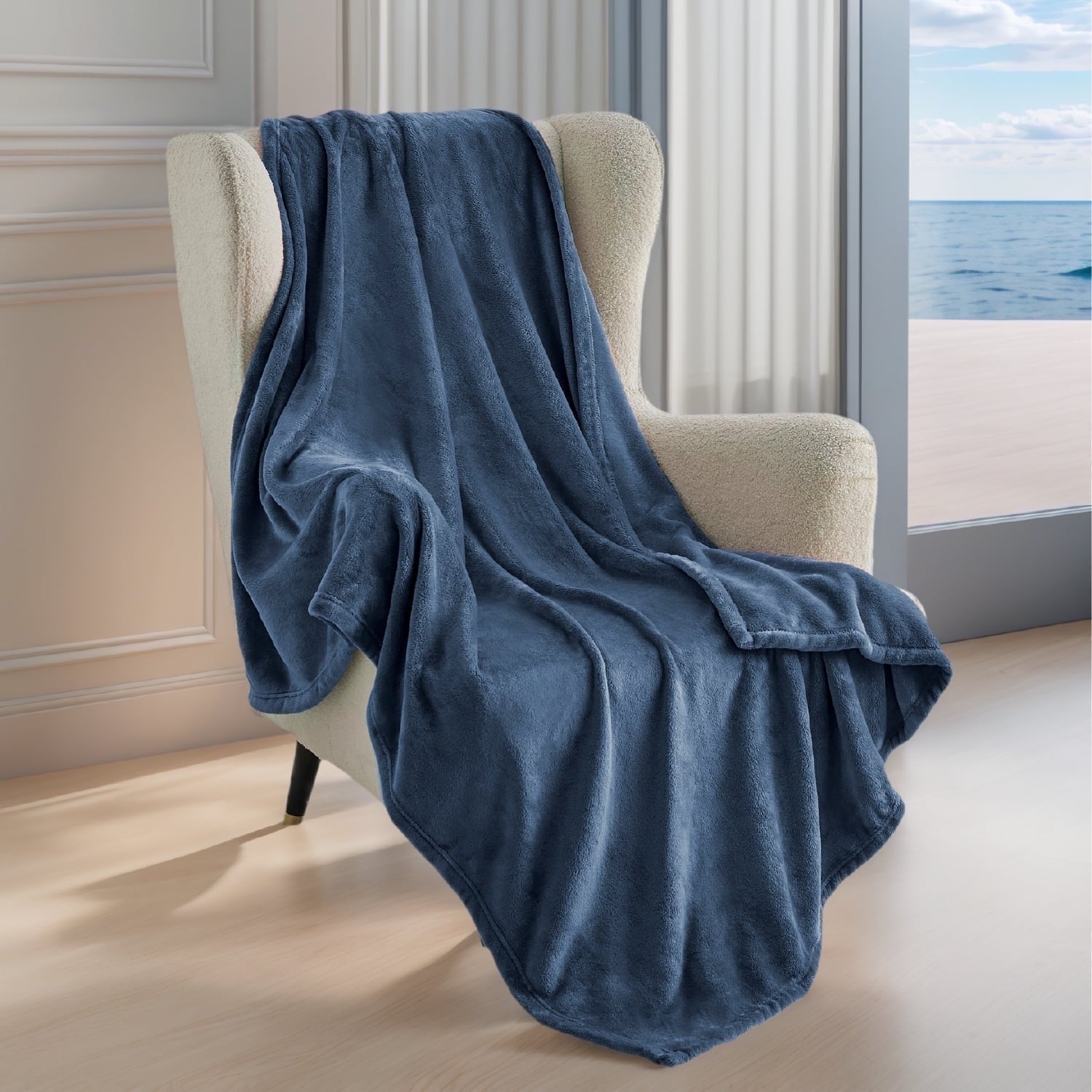 U by Bedsure Fleece Blanket Throw Blanket, 260GSM Stone Blue Lightweight Super Soft Cozy Blanket, 49x59 inches