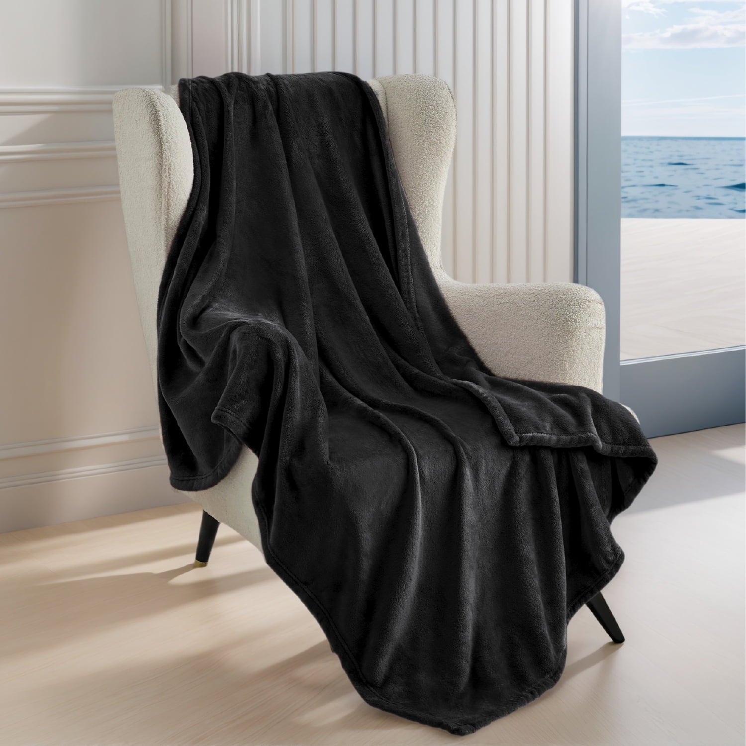 U by Bedsure Fleece Blanket Twin Size Black - Lightweight Soft Cozy Blankets and Throws, 59X79 inches