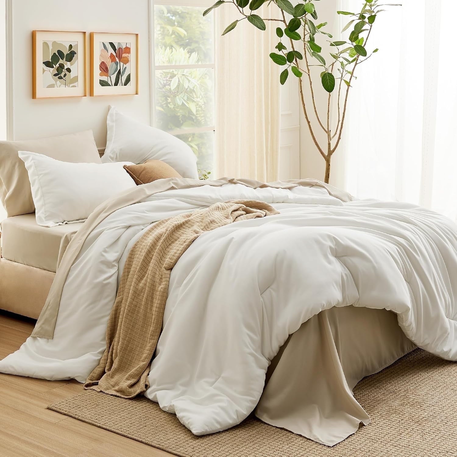 U by Bedsure Full Size Comforter Set White, 7 Pieces Soft Bedding Sets with Comforter, Sheets, Pillowcases & Shams, All Season Boho Bed in a Bag Full Size