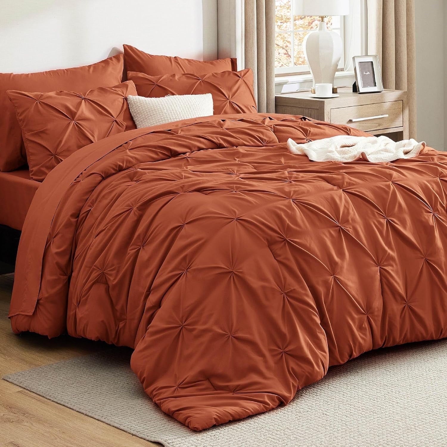U by Bedsure Full Size Comforter Sets - Bedding Sets Full 7 Pieces, Bed in a Bag Burnt Orange Bed Sets with Comforter, Sheets, Pillowcases & Shams, Adult & Kids Bedding