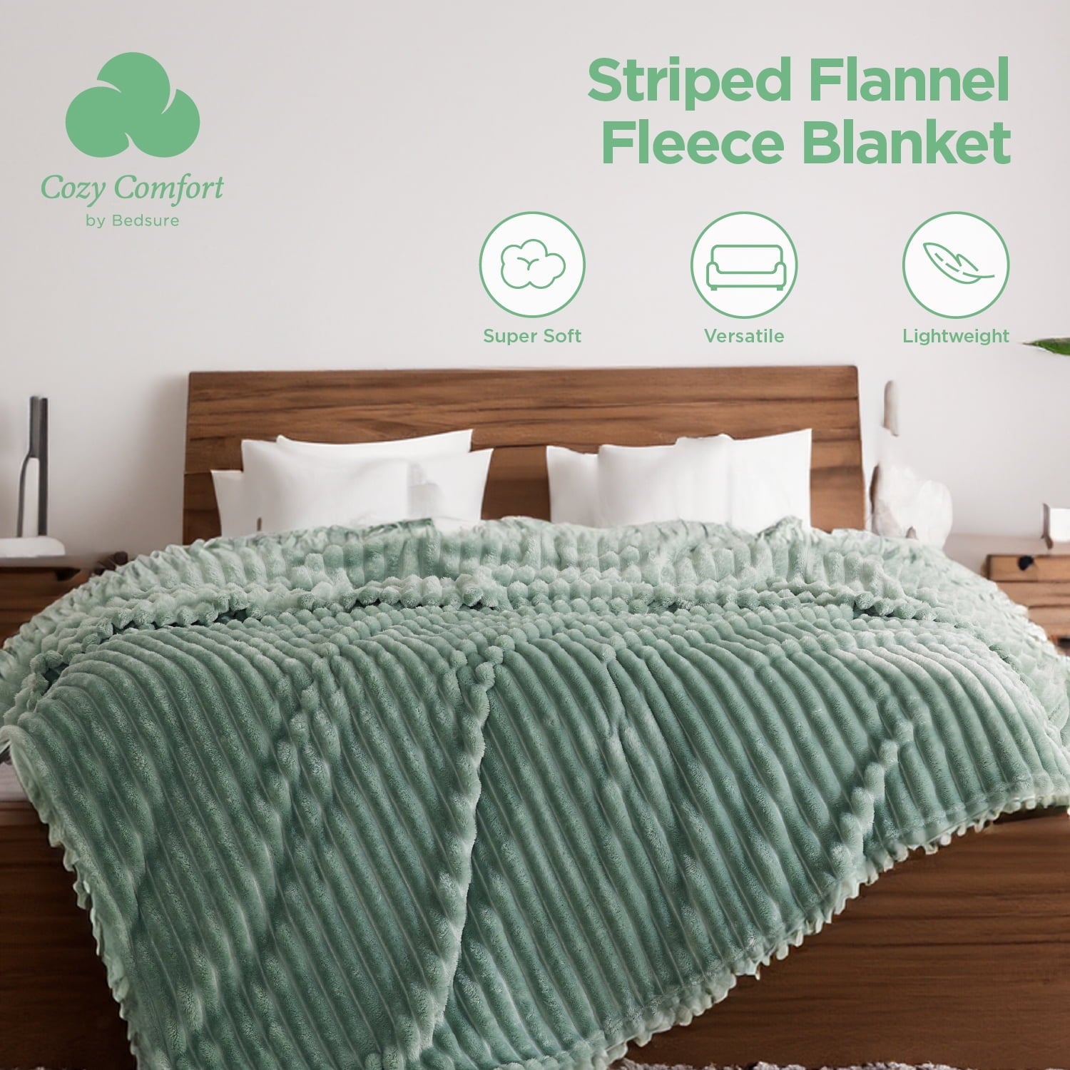 U by Bedsure Green Fleece Queen Blanket for Couch - Super Soft Cozy Blankets for Women, Girls, 90x90 inches