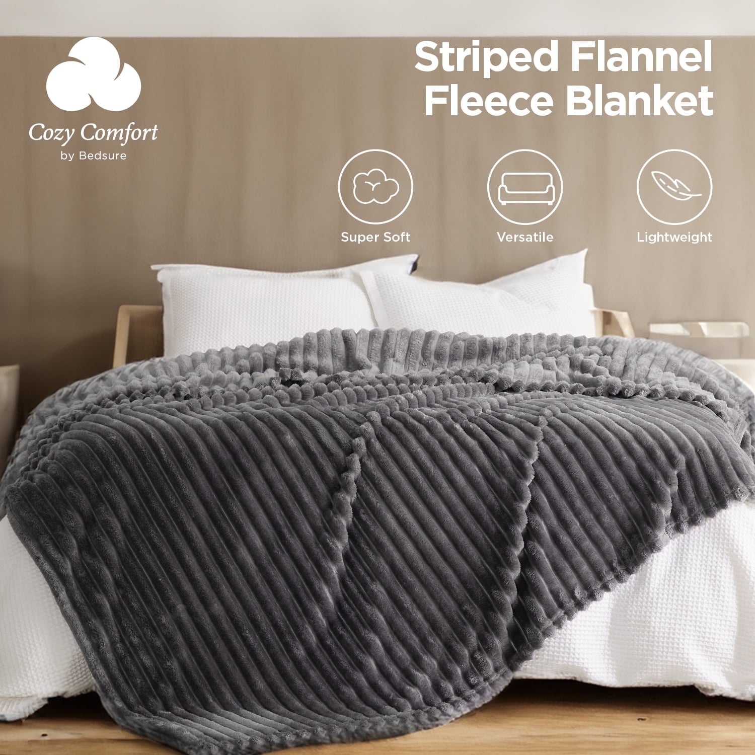 U by Bedsure Grey Fleece King Blanket for Couch - Super Soft Cozy Blankets for Women, Girls