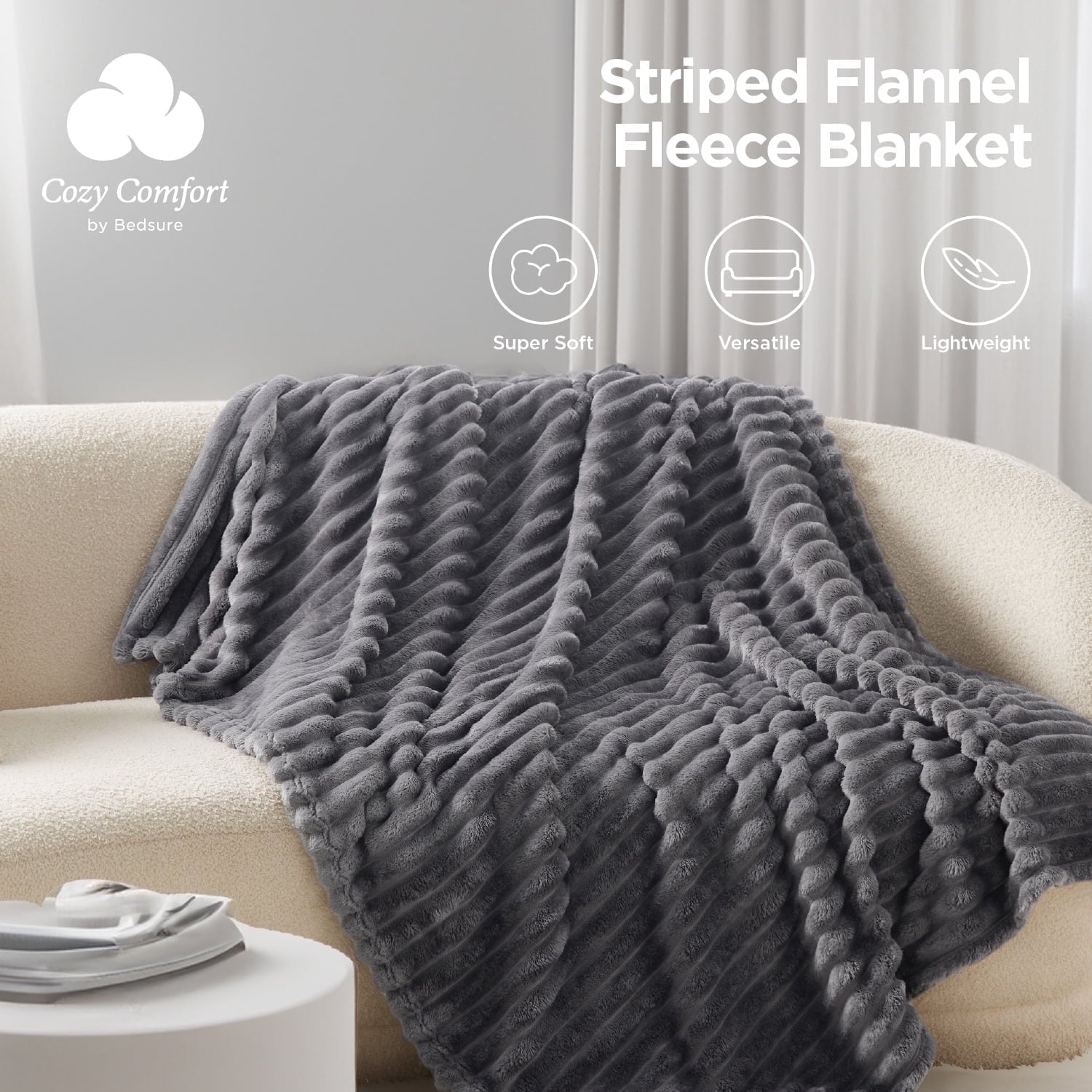 U by Bedsure Grey Fleece Throw Blanket for Couch - Super Soft Cozy Blankets for Women, Girls, 50x60 inches