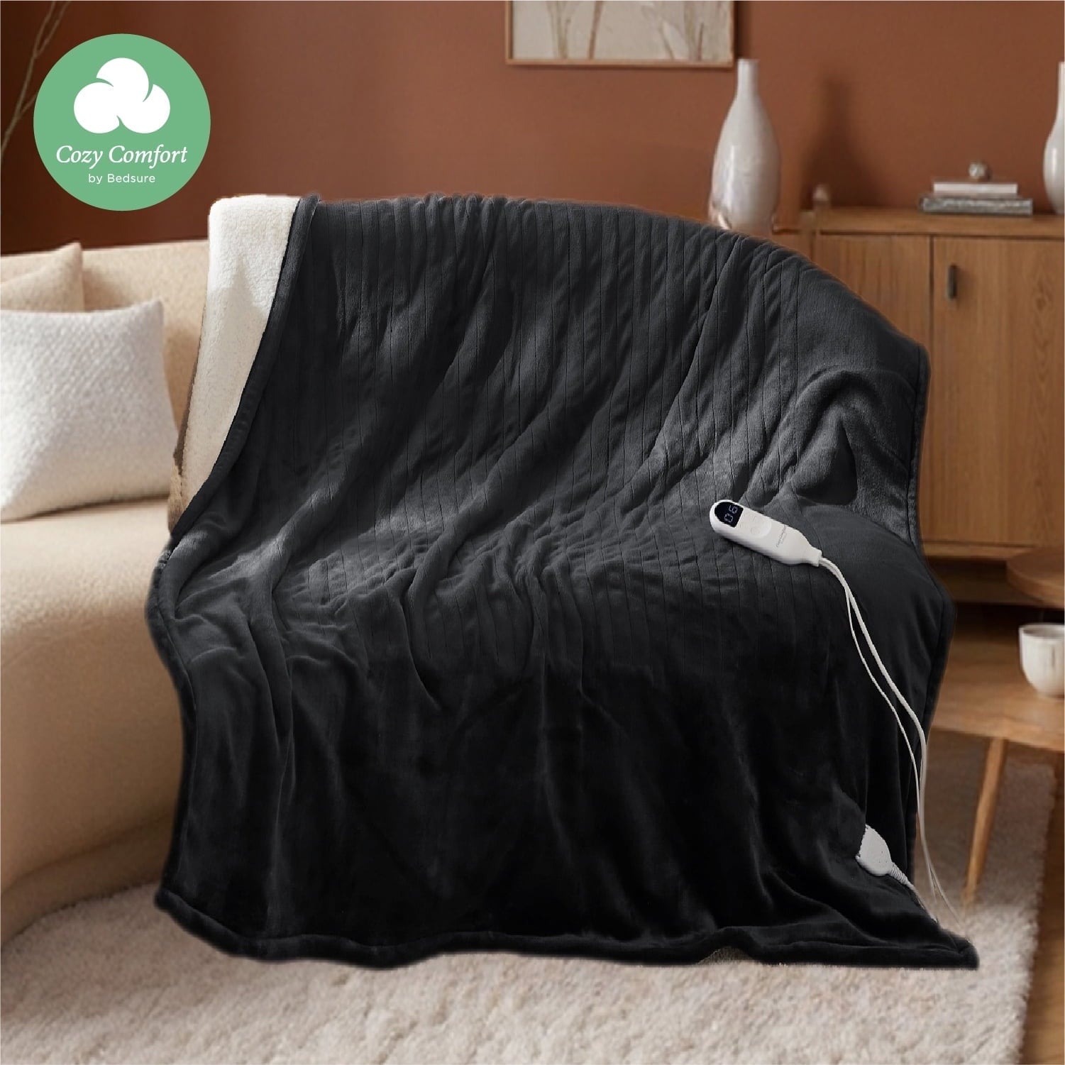 U by Bedsure Heated Blanket Electric Blanket, Soft Flannel Electric Throw, with 4 Time Settings, 6 Heat Settings, and 3 hrs Timer Auto Shut Off, 50x60 inches, Black