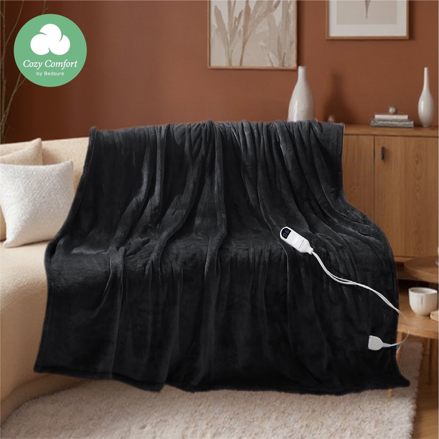 U by Bedsure Heated Blanket Electric Full, Flannel Electric Blanket, with 10 Time Settings, 6 Heat Settings, and 8 hrs Timer Auto Shut Off, Black