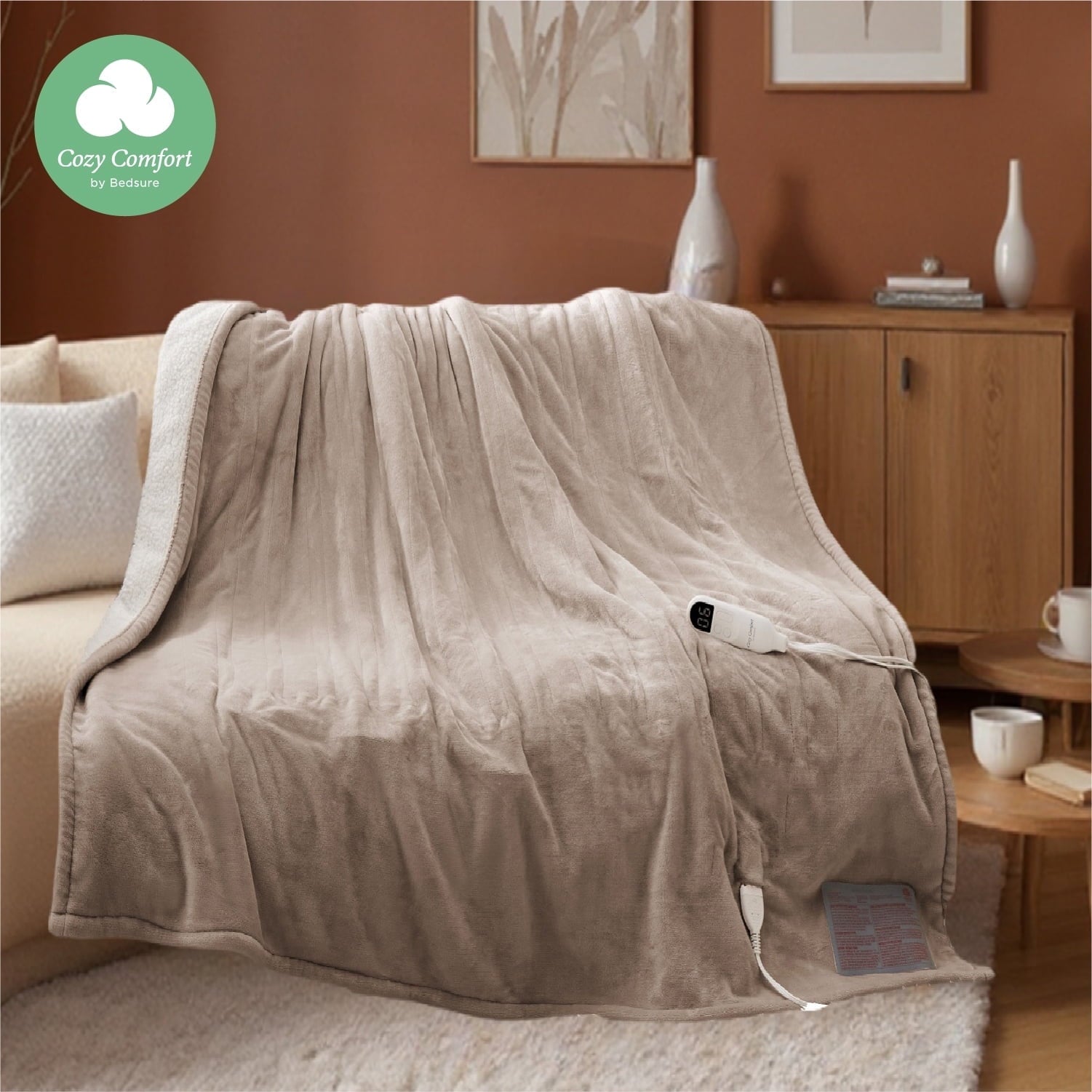 U by Bedsure Heated Blanket Electric Twin, Flannel Electric Blanket, with 10 Time Settings, 6 Heat Settings, and 8 hrs Timer Auto Shut Off,62x84 inches, Natural