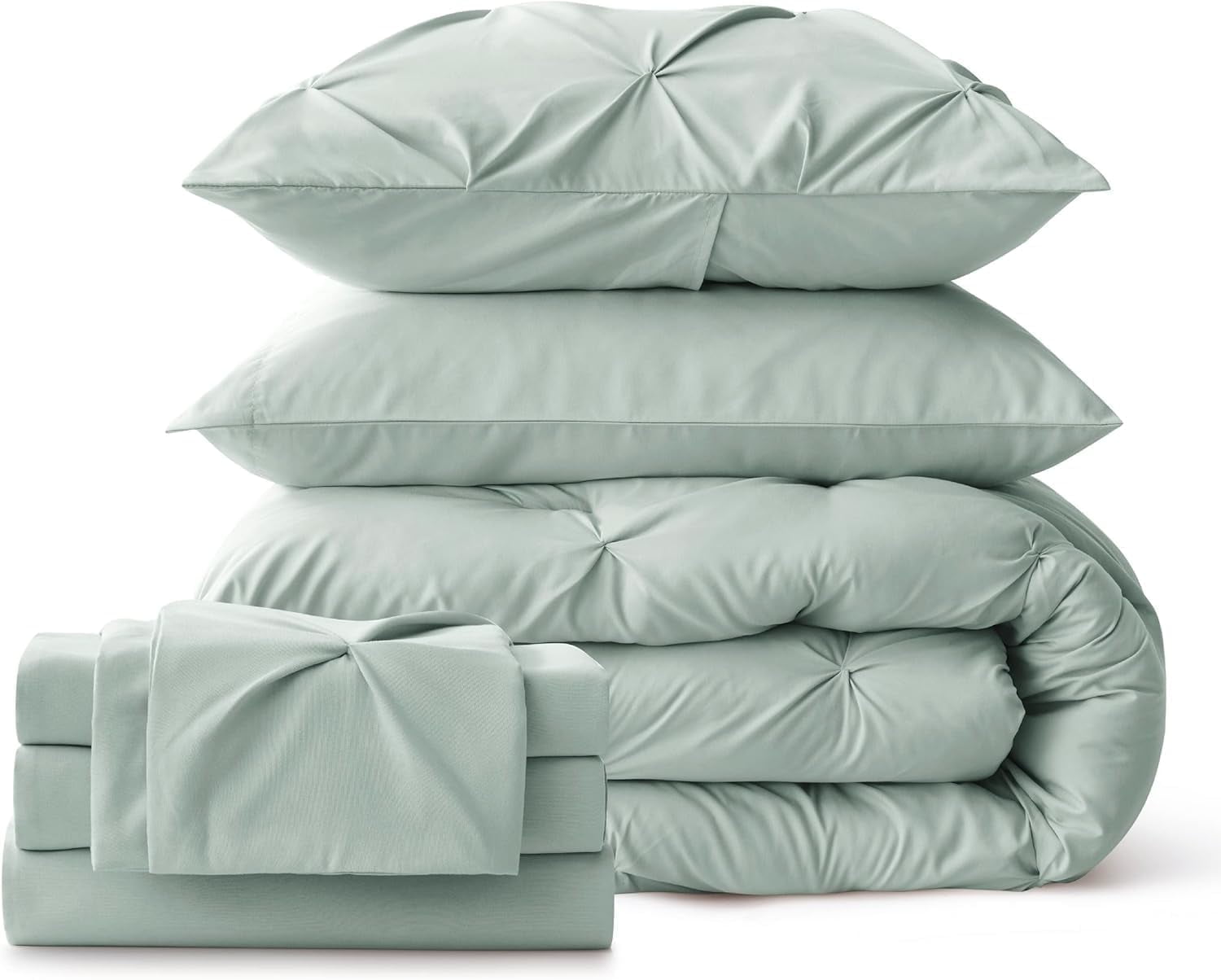 U by Bedsure King Size Comforter Set - Bedding Set King 7 Pieces, Pintuck Bed in a Bag Green Bed Set with Comforter, Sheets, Pillowcases & Shams