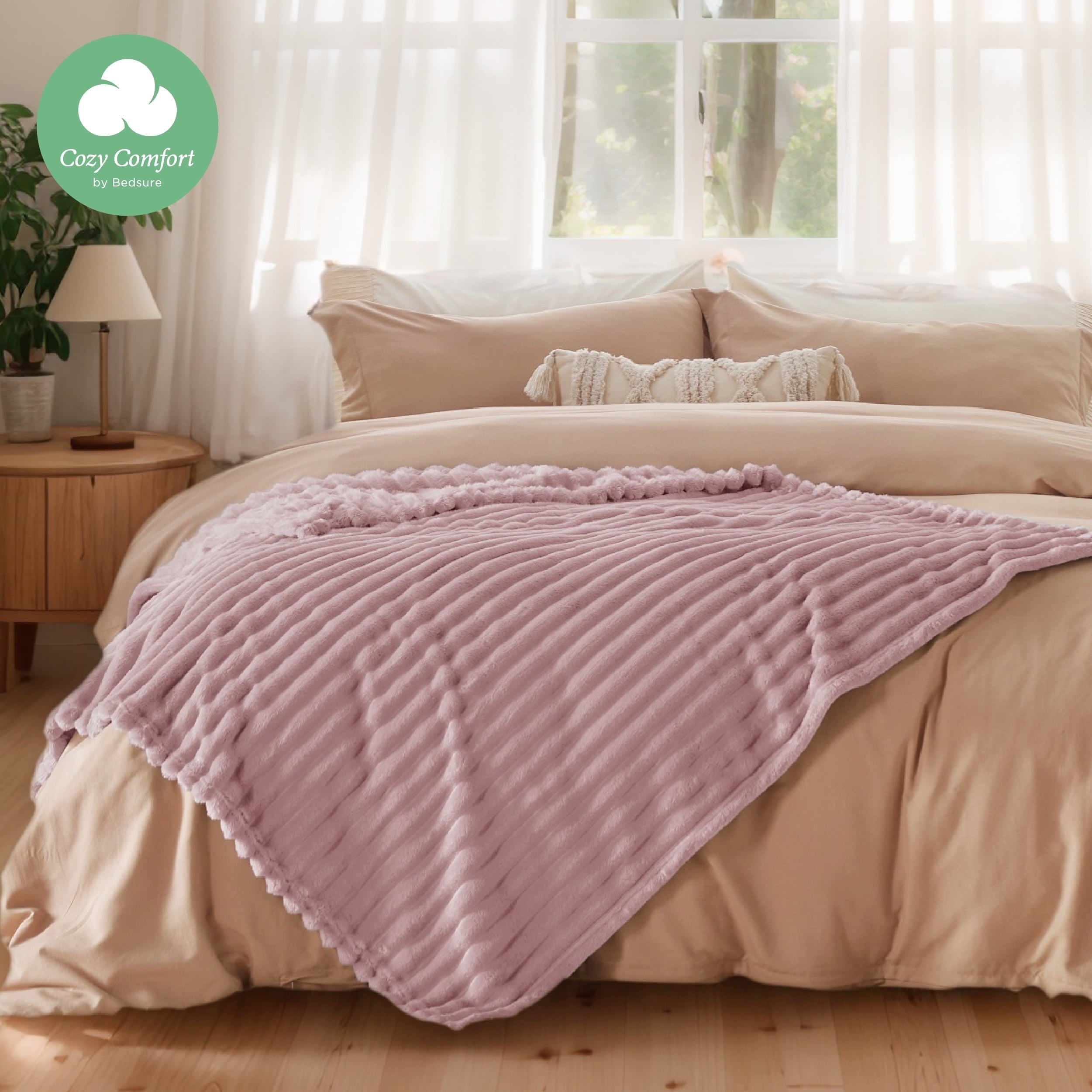 U by Bedsure Pale Mauve Fleece Throw-XL Blanket for Couch - Super Soft Cozy Blankets for Women, Girls, 50x70 inches