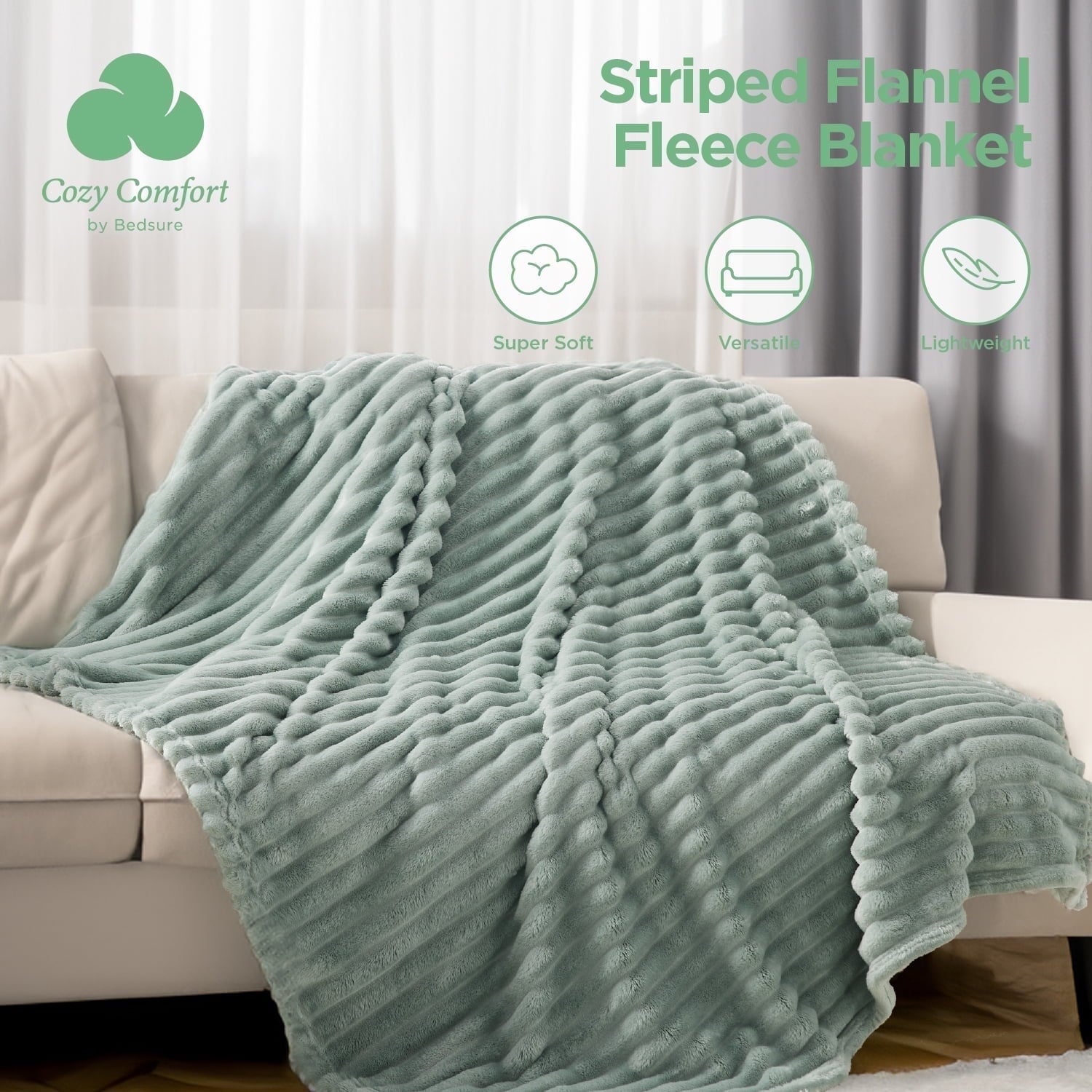 U by Bedsure Sage Green Fleece Throw Blanket for Couch - Super Soft Cozy Blankets for Women, Girls, 50x60 inches
