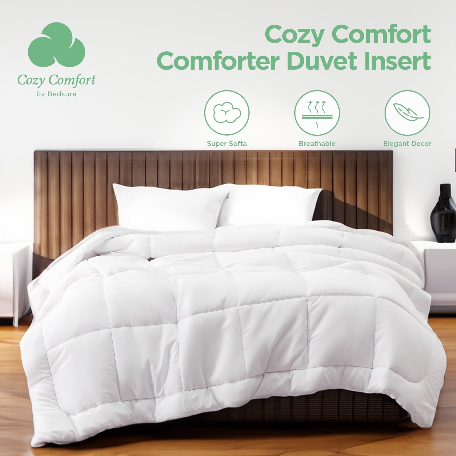 U by Bedsure All Season Down Alternative Comforter Duvet Insert, Machine Washable Quilted Reversible Duvet Insert with Corner Tabs, White, Full Size, 82x86 inches