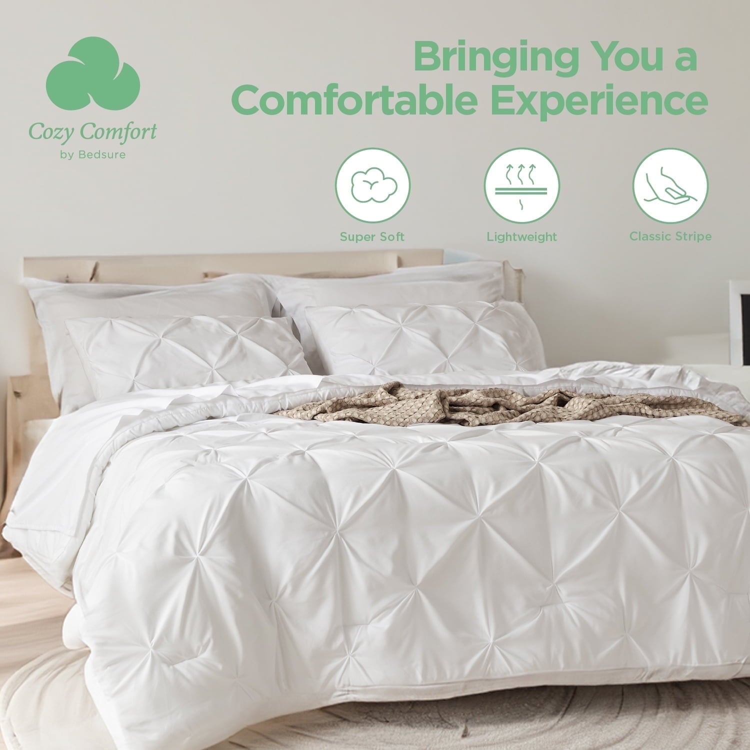 U by Bedsure White Full Comforter Sets - 7 Pieces Pintuck Bed Set , Bed in A Bag with Comforters, Sheets, Pillowcases & Shams