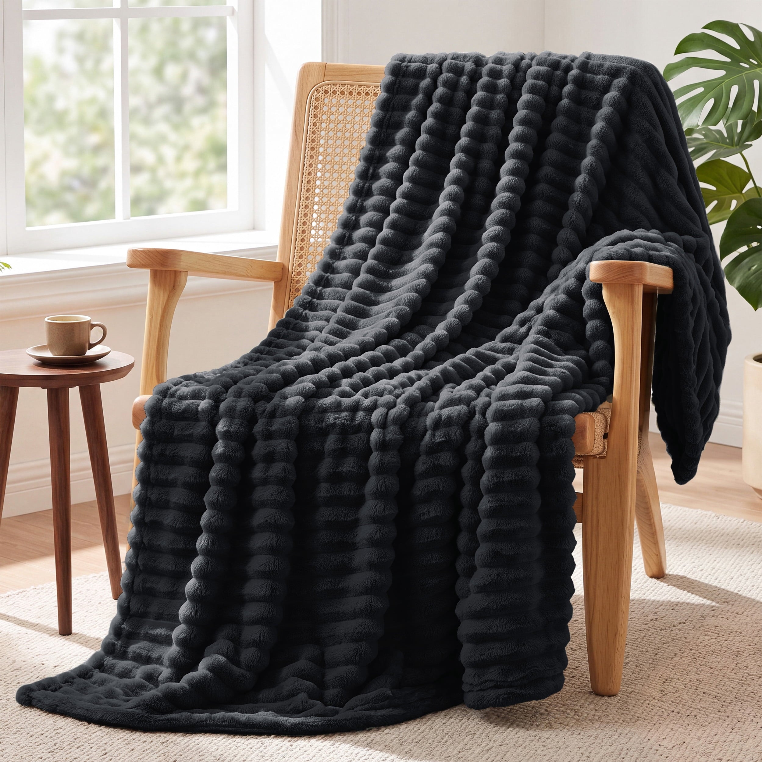 U by Bedsure Black Throw Blanket for Couch - Cozy Soft Blankets for Women, Cute Small Fleece Throws for Girls, 50x60 Inches New