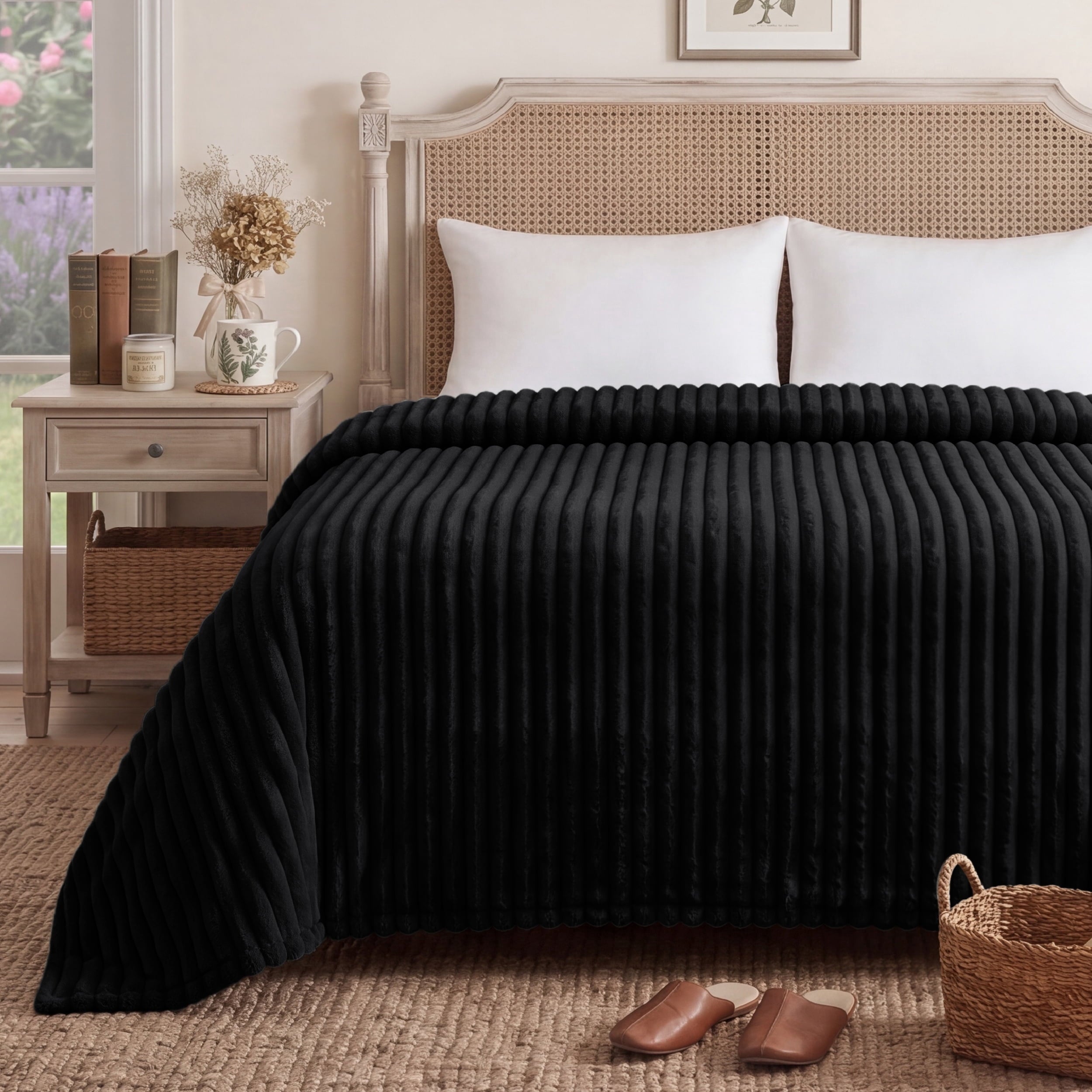 U by Bedsure King Size Blanket for Bed - Cozy Soft Blankets for Women, Cute Large Fleece Throws for Girls, Black, 108x90 Inches New