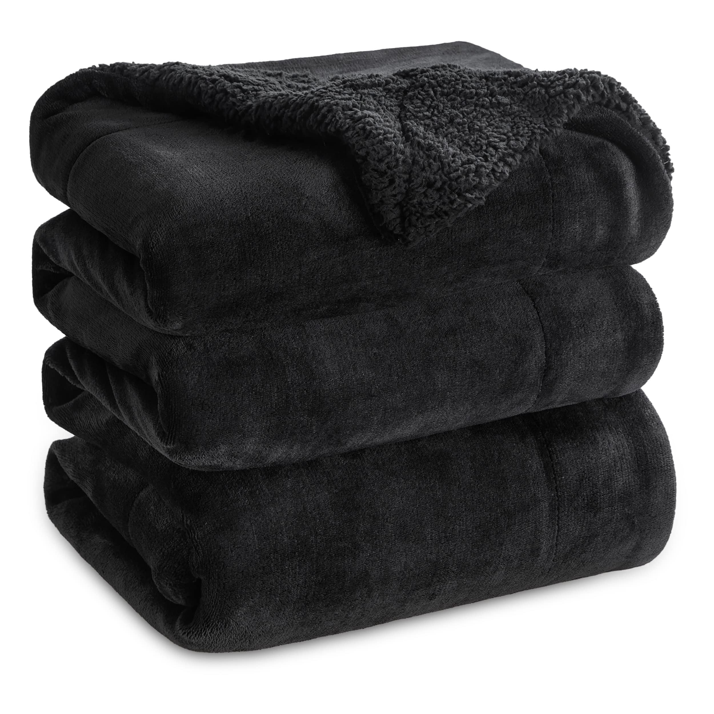 U by Bedsure GentleSoft Sherpa Fleece Blankets King Size for Bed - Thick and Warm Throw , Soft Fuzzy Plush King Blanket for Winter, Black, 108x90 Inches
