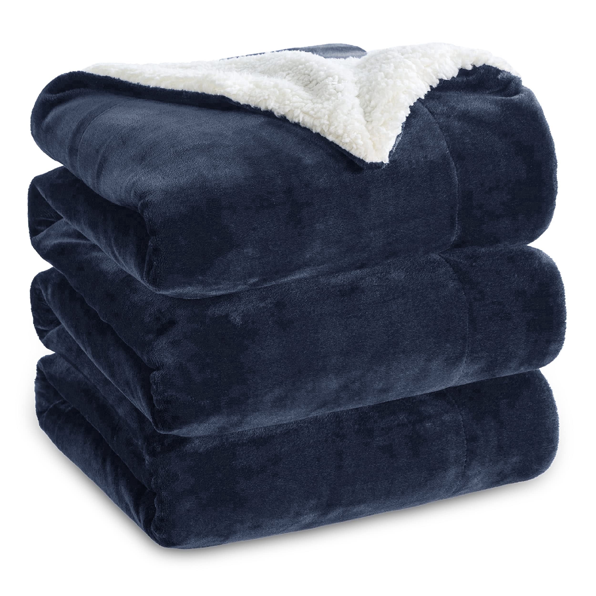 U by Bedsure GentleSoft Sherpa Fleece Blankets King Size for Bed - Thick and Warm Throw , Soft Fuzzy Plush King Blanket for Winter, Navy, 108x90 Inches
