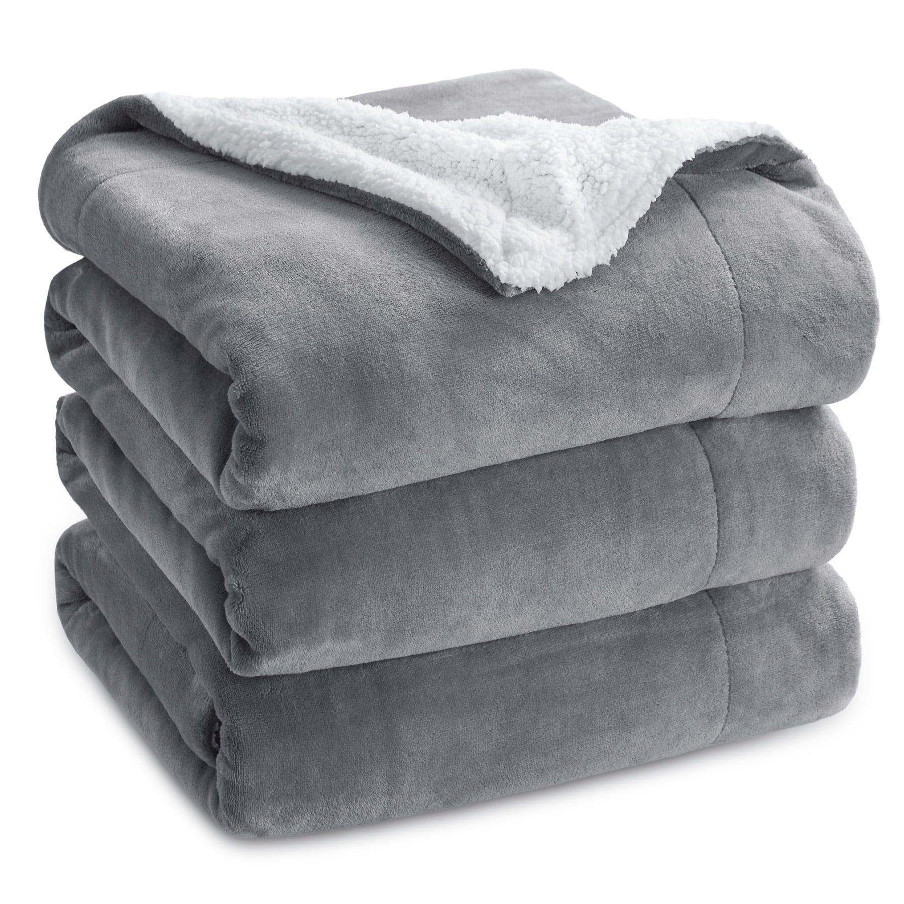 U by Bedsure GentleSoft Sherpa Fleece Blankets Queen Size for Bed - Thick and Warm Throw , Soft Fuzzy Plush Queen Blanket for Winter, Grey, 90x90 Inches