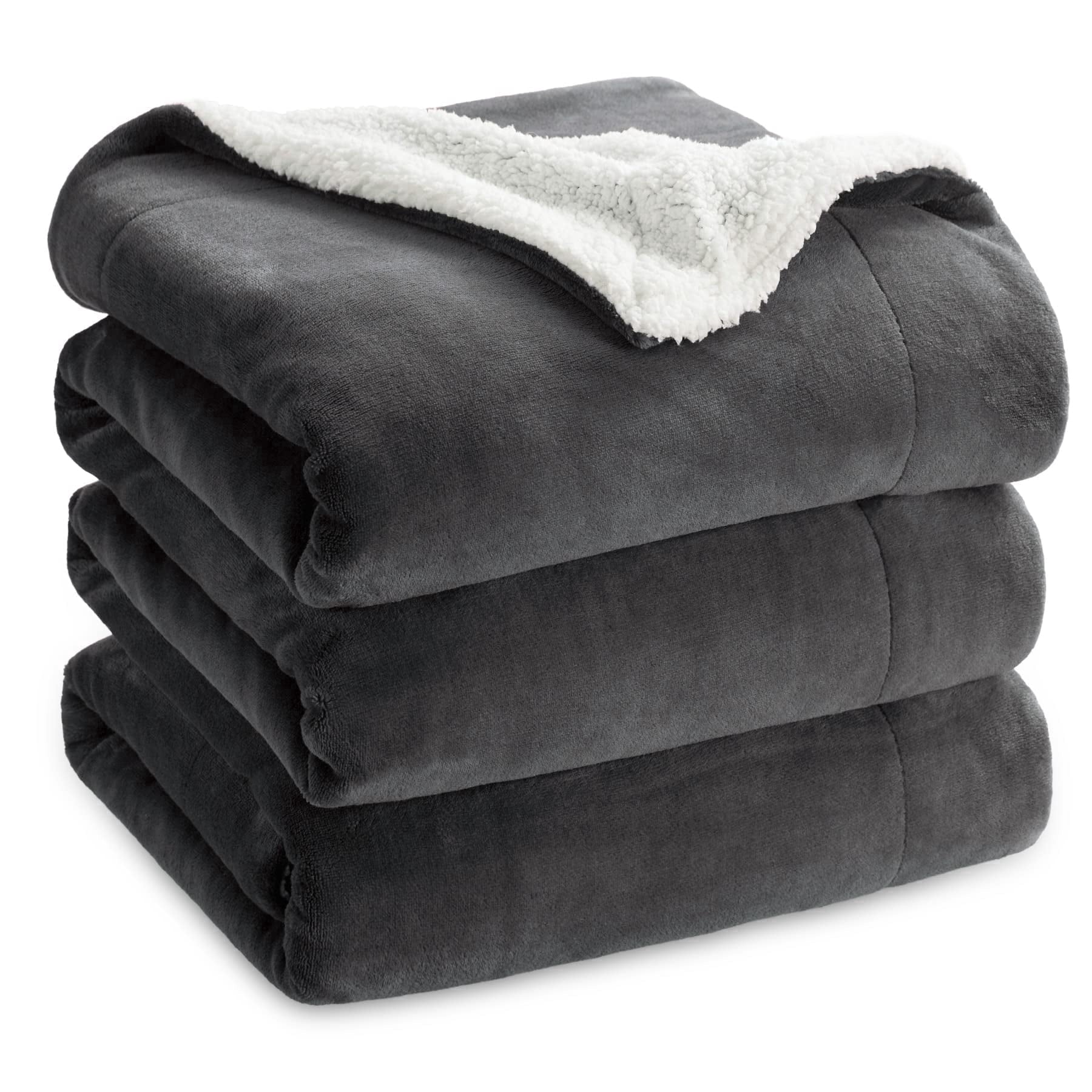U by Bedsure GentleSoft Sherpa Fleece Blankets Queen Size for Bed - Thick and Warm Throw , Soft Fuzzy Plush Queen Blanket for Winter, Charcoal, 90x90 Inches