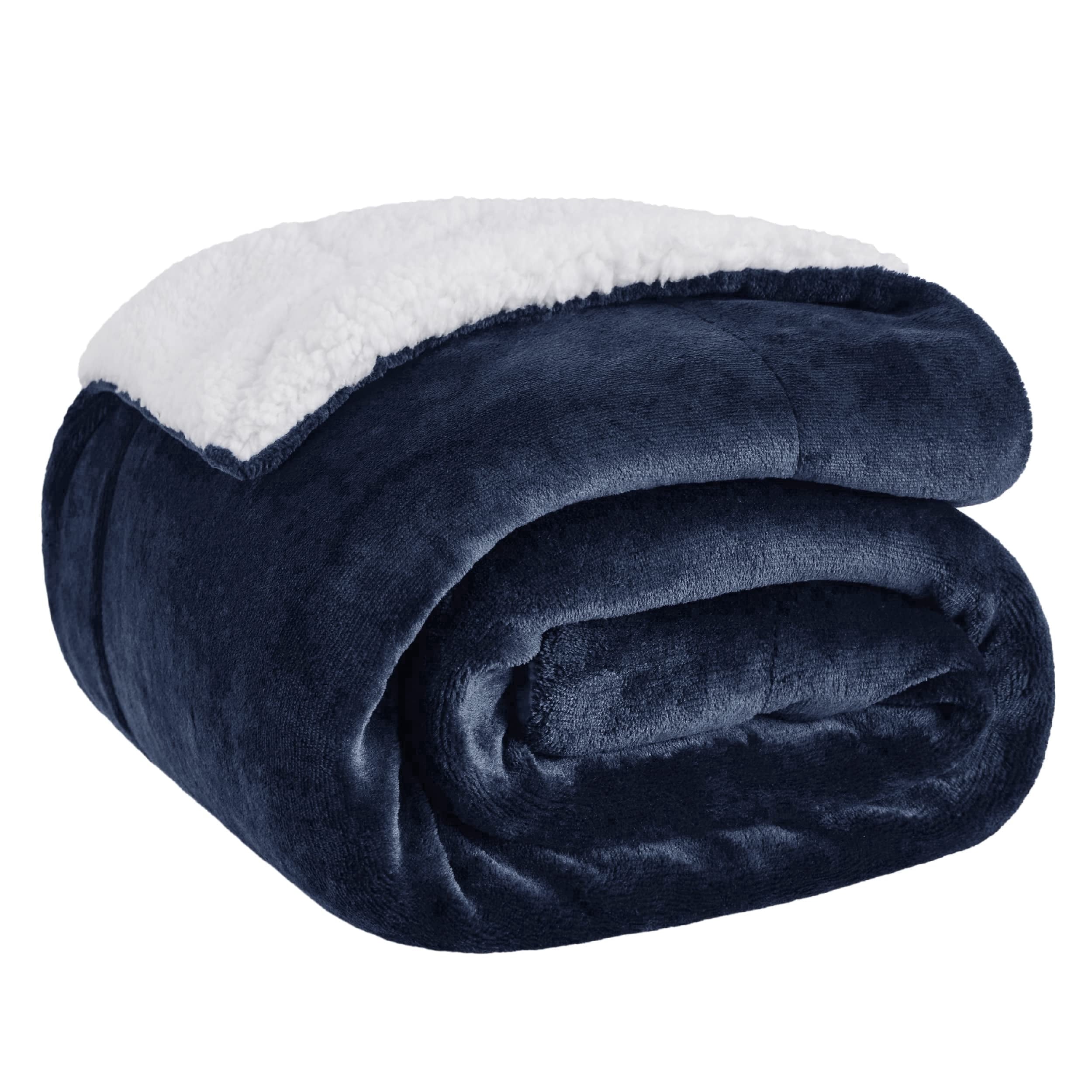 U by Bedsure GentleSoft Sherpa Fleece Throw Blanket for Couch - Thick and Warm Throw , Soft Fuzzy Plush Blanket for Winter, Navy, 50x60 Inches