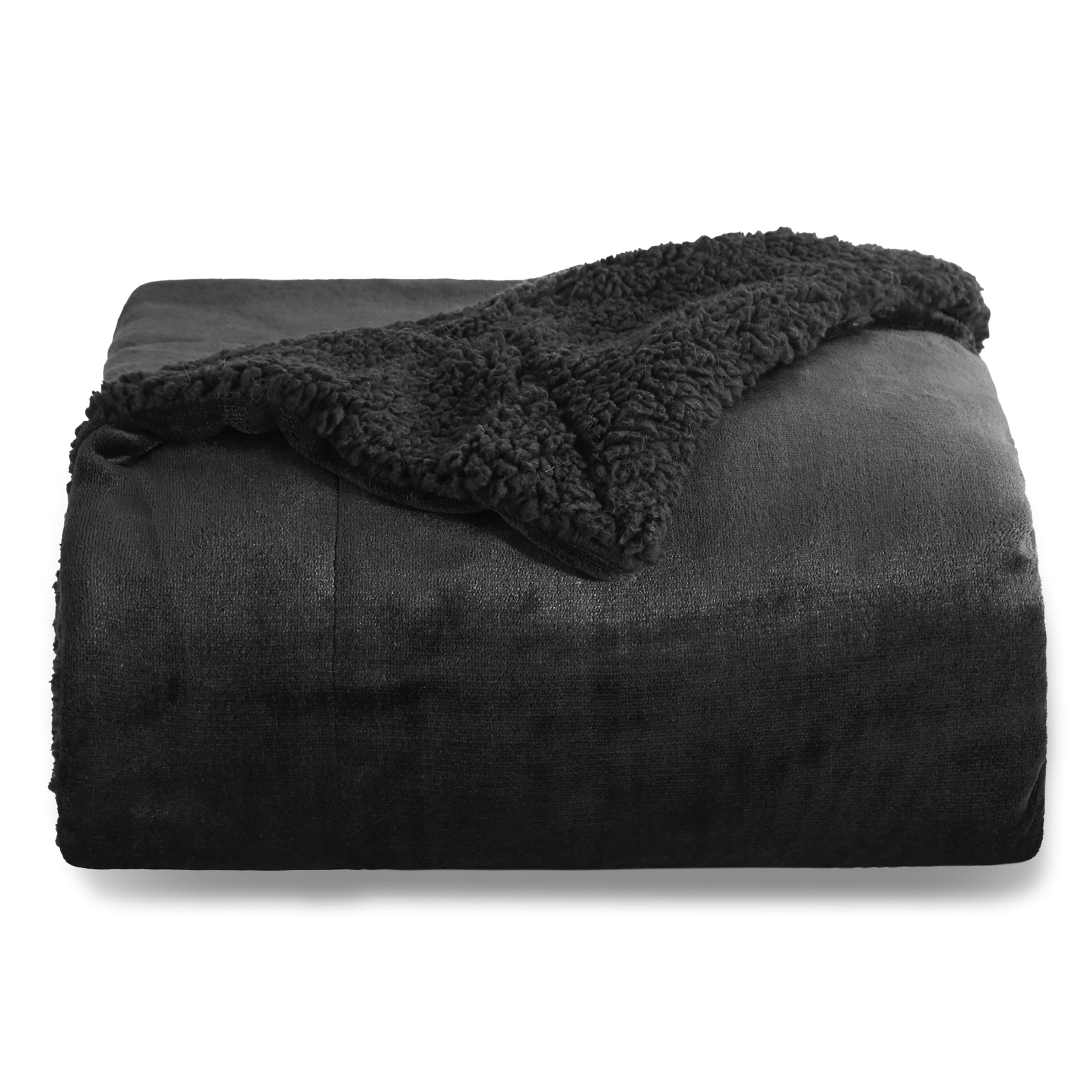U by Bedsure GentleSoft Sherpa Fleece Throw Blanket Twin Size for Couch - Thick and Warm Throw , Soft Fuzzy Plush Twin Blanket for Winter, Black, 60x80 Inches