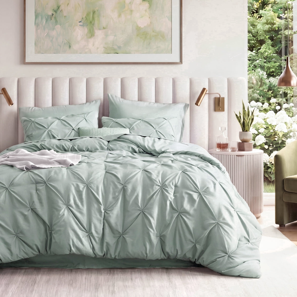 U by Bedsure King Comforter Set Sage Green, Bed in a Bag King Size Bedding, 7 Pieces Pinch Pleat All Season Comforter with Sheets, Pillowcases & Shams New