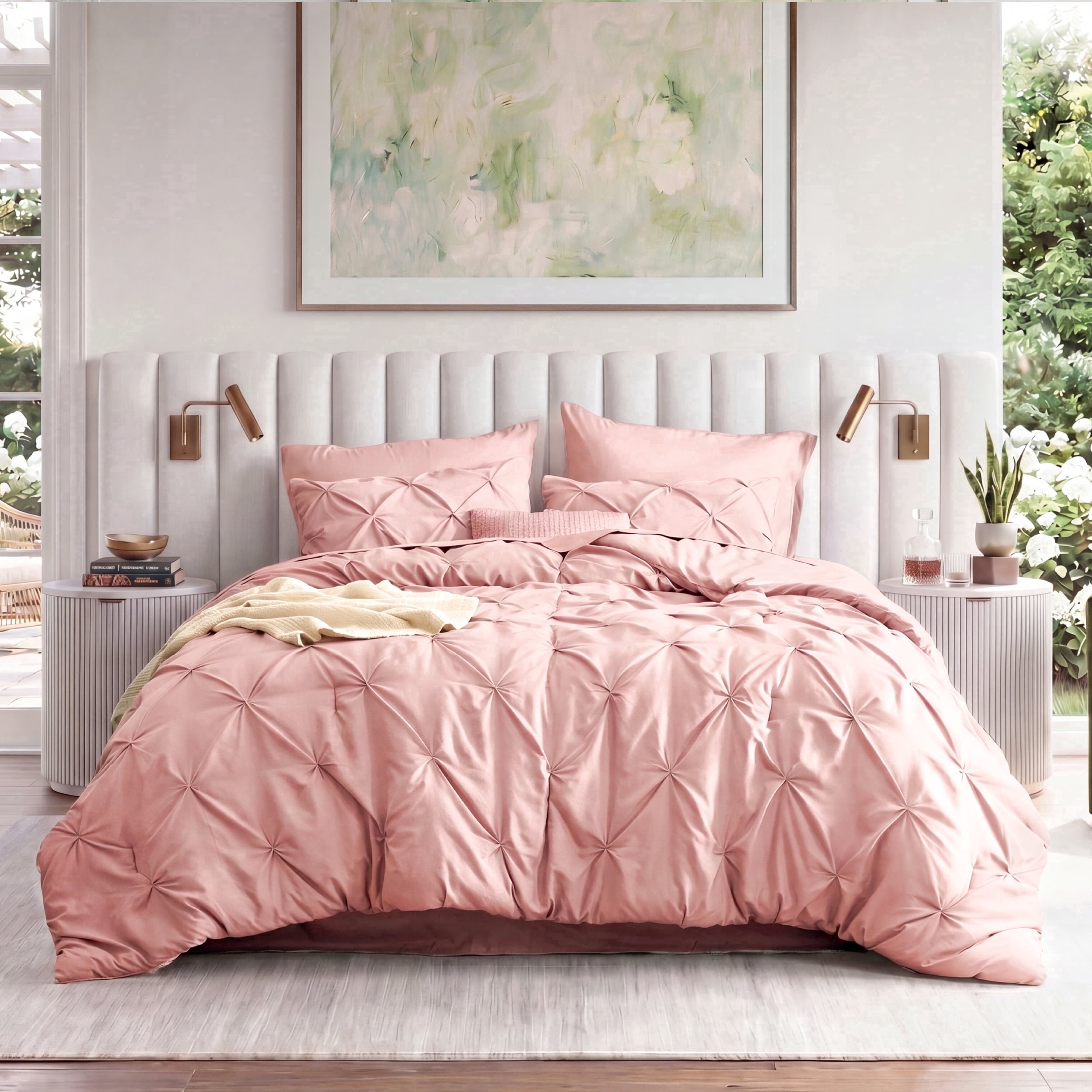 U by Bedsure Queen Comforter Set Pink, Bed in a Bag Queen Size Bedding Set, 7 Pieces Pinch Pleat All Season Comforter with Sheets, Pillowcases & Shams new