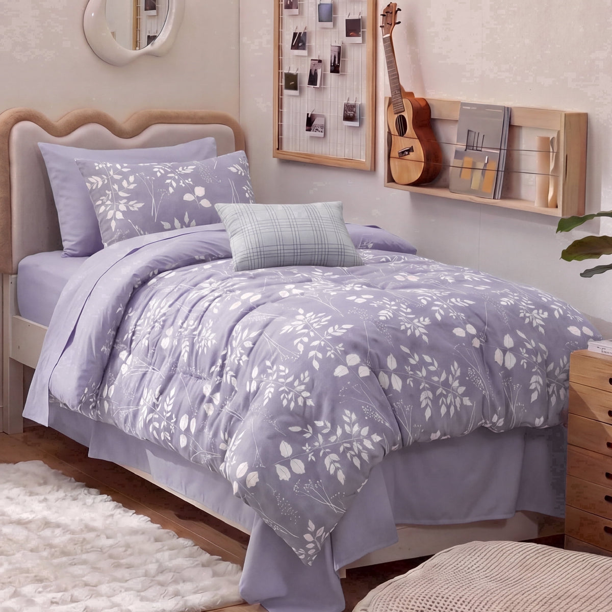 U by Bedsure Twin/Twin XL Comforter Set for College Dorm Girl Lavender Purple, 5-Pieces Bed in a Bag with Botanical Flowers Comforter, Sheets, Pillowcases & Shams New
