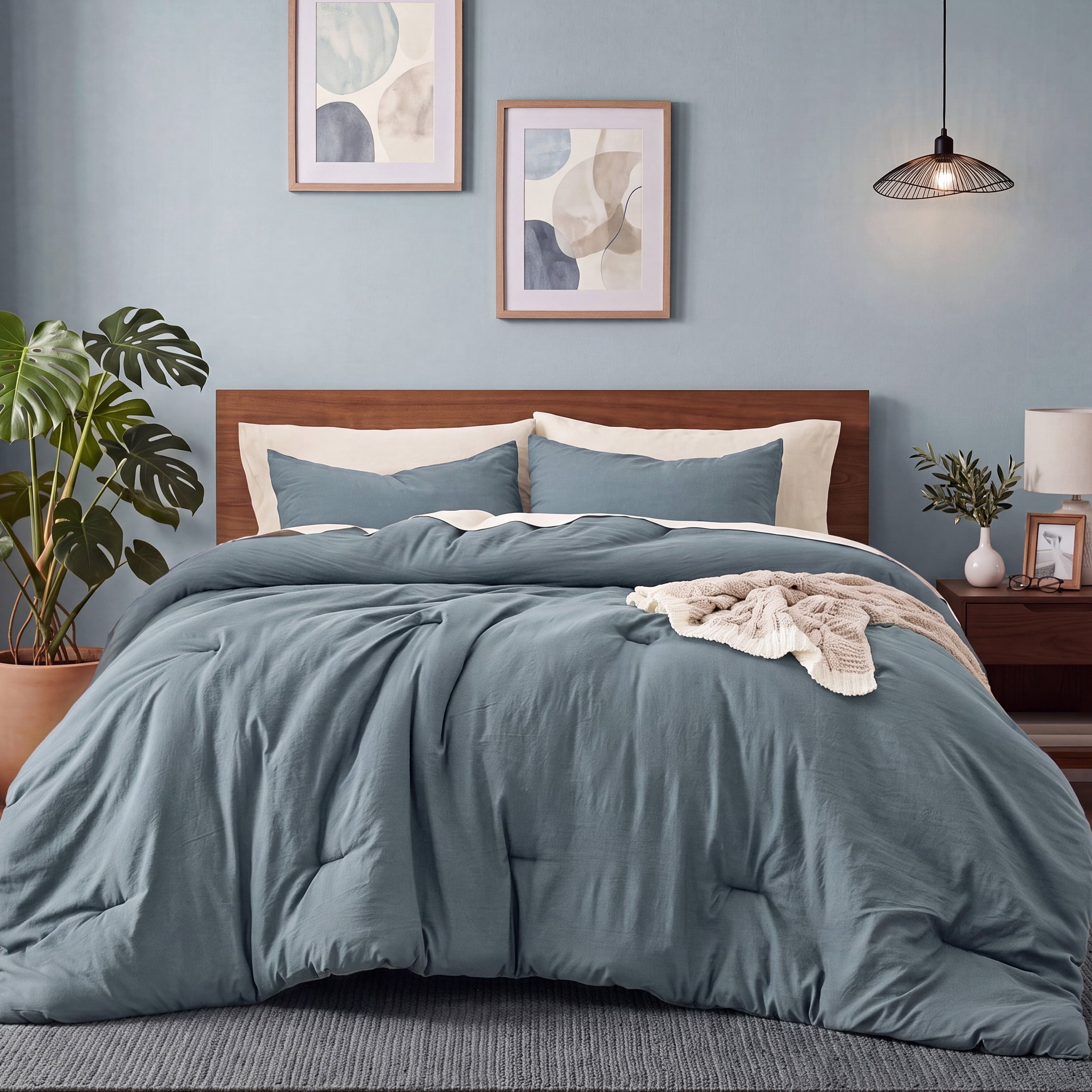 U by Bedsure 3 Pieces Full Comforter Bedding Set, Grey Blue Bed Comforter Set for All Seasons, 1 Lightweight Prewashed Comforter and 2 Pillowcases,Full,Grey Blue new