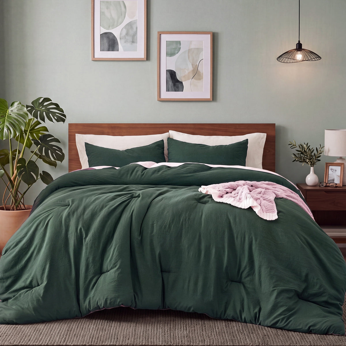 U by Bedsure 3 Pieces Full Comforter Bedding Set, Mallard Green Bed Comforter Set for All Seasons, 1 Lightweight Prewashed Comforter and 2 Pillowcases New