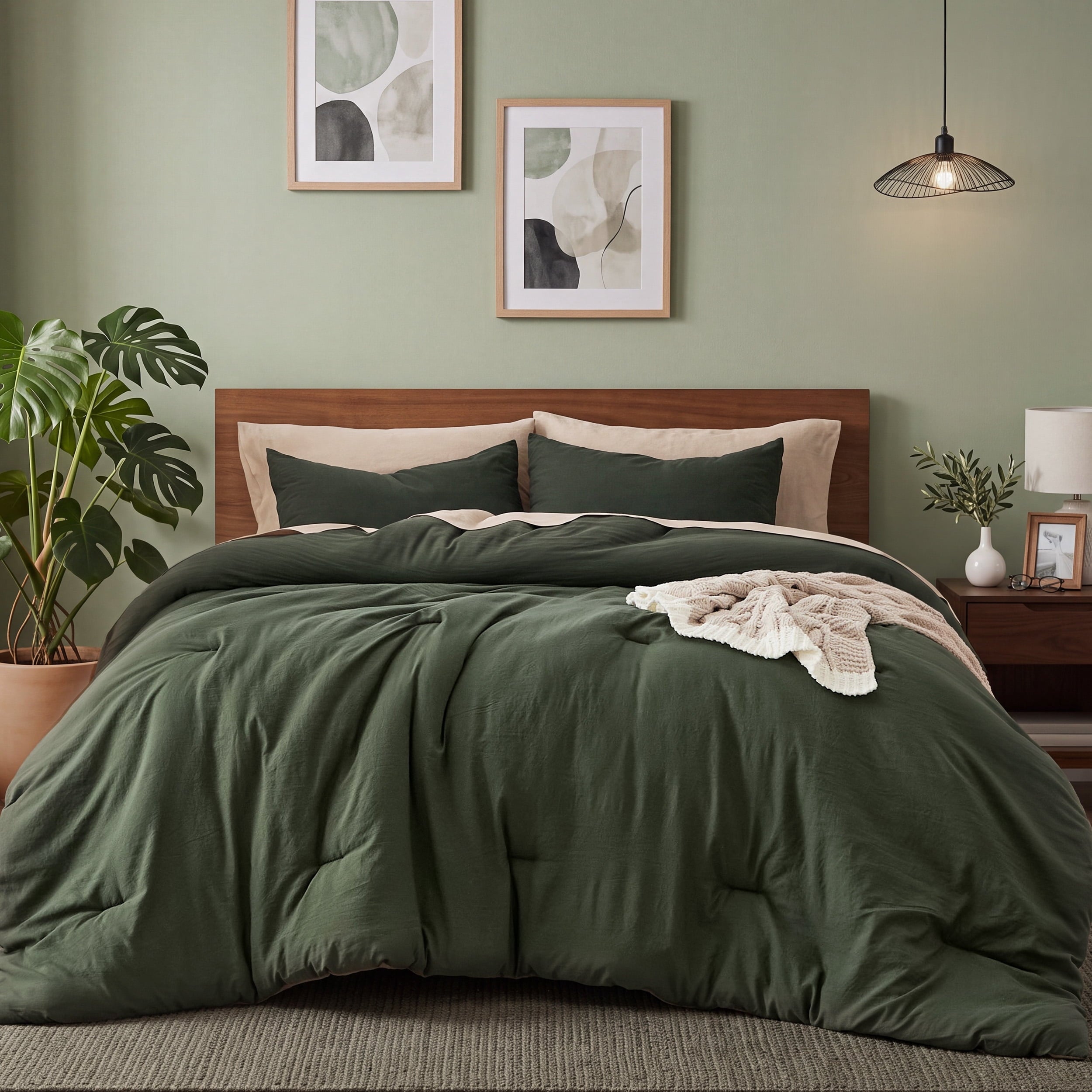 U by Bedsure 3 Pieces Full Comforter Bedding Sets, Dark Green Comforter Sets for All Seasons, 1 Lightweight Comforter and 2 Pillowcases new