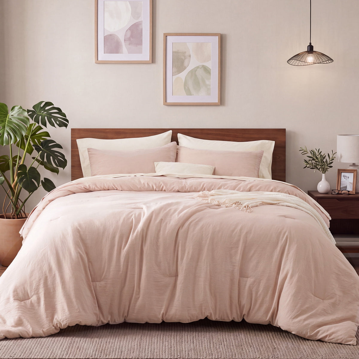 U by Bedsure 3 Pieces King Comforter Bedding Set, Pink Bed Comforter Set for All Seasons, 1 Lightweight Prewashed Comforter and 2 Pillowcases New