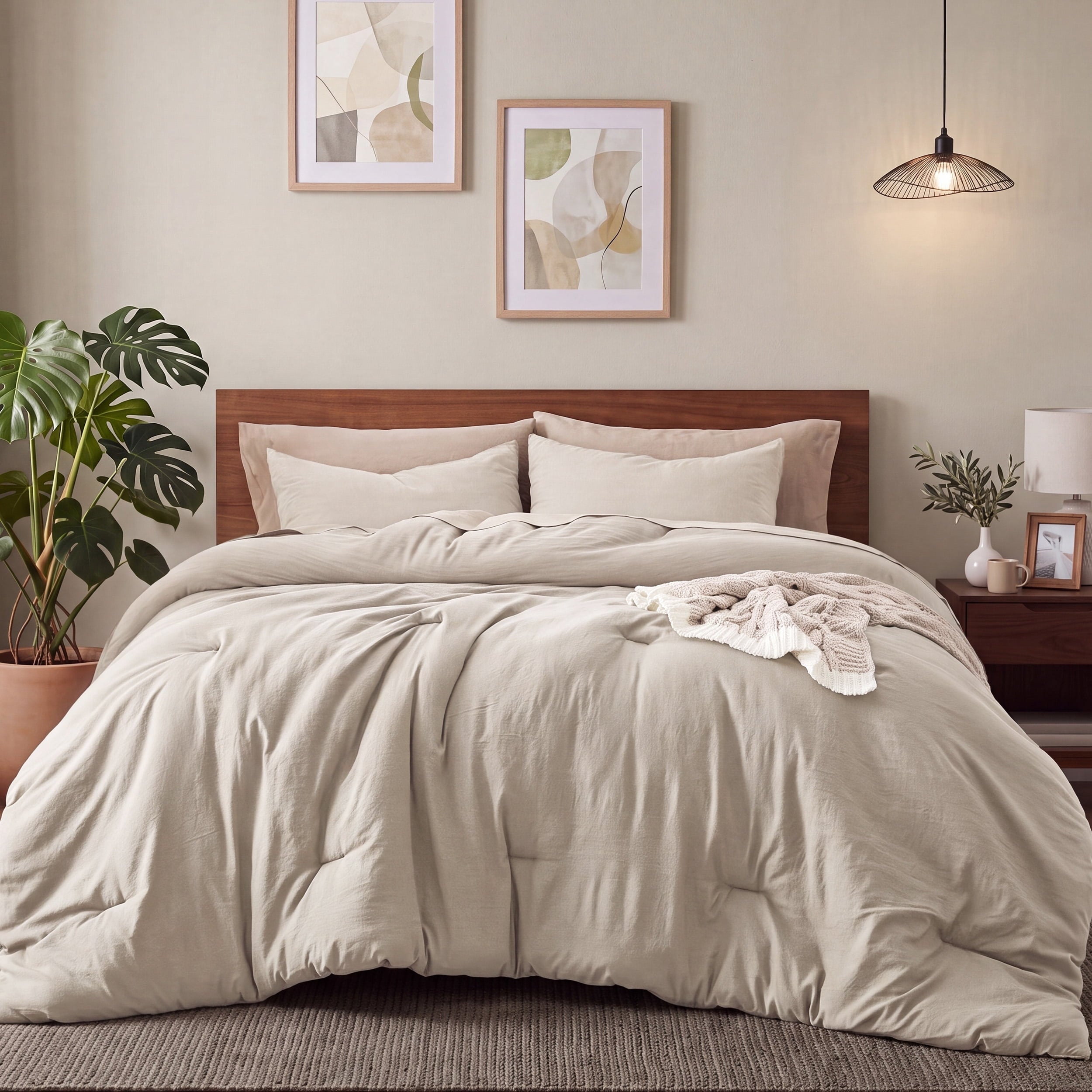 U by Bedsure 3 Pieces Queen Comforter Bedding Set, Beige Bed Comforter Set for All Seasons, 1 Lightweight Prewashed Comforter and 2 Pillowcases new