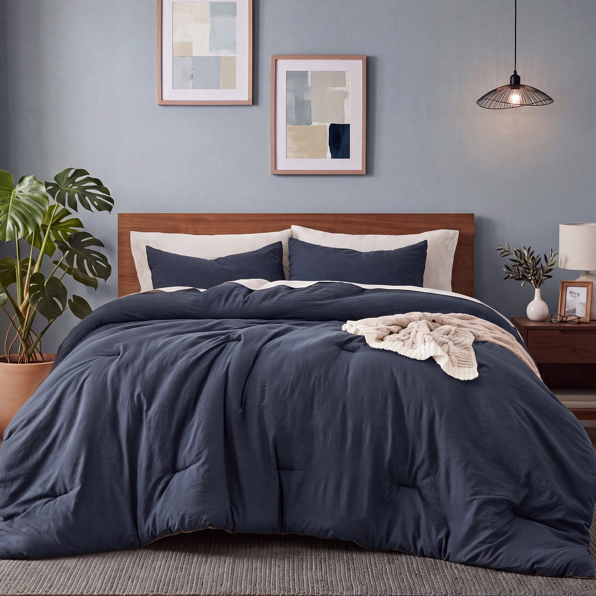 U by Bedsure 3 Pieces Queen Comforter Bedding Set, Navy Comforter Set for All Seasons, 1 Lightweight Prewashed Comforter and 2 Pillowcases New