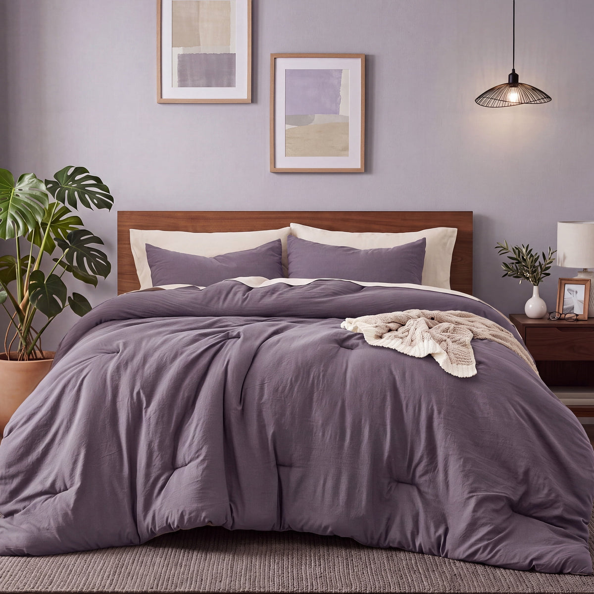 U by Bedsure 3 Pieces Queen Comforter Bedding Set, Purple Bed Comforter Set for All Seasons, 1 Lightweight Prewashed Comforter and 2 Pillowcases New