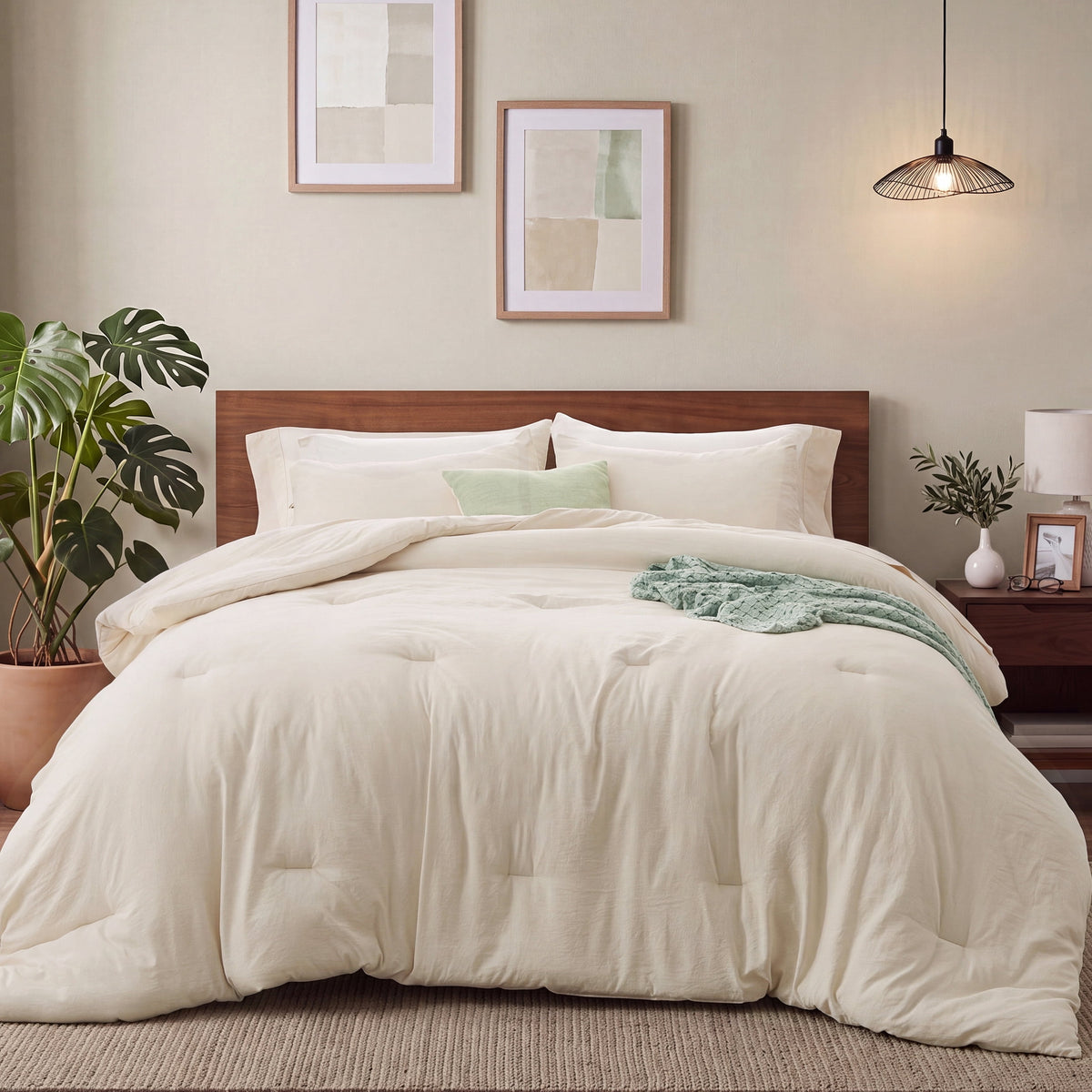 U by Bedsure 3 Pieces Queen Comforter Bedding Set, White Bed Comforter Set for All Seasons, 1 Lightweight Prewashed Comforter and 2 Pillowcases, Queen, White Swan New