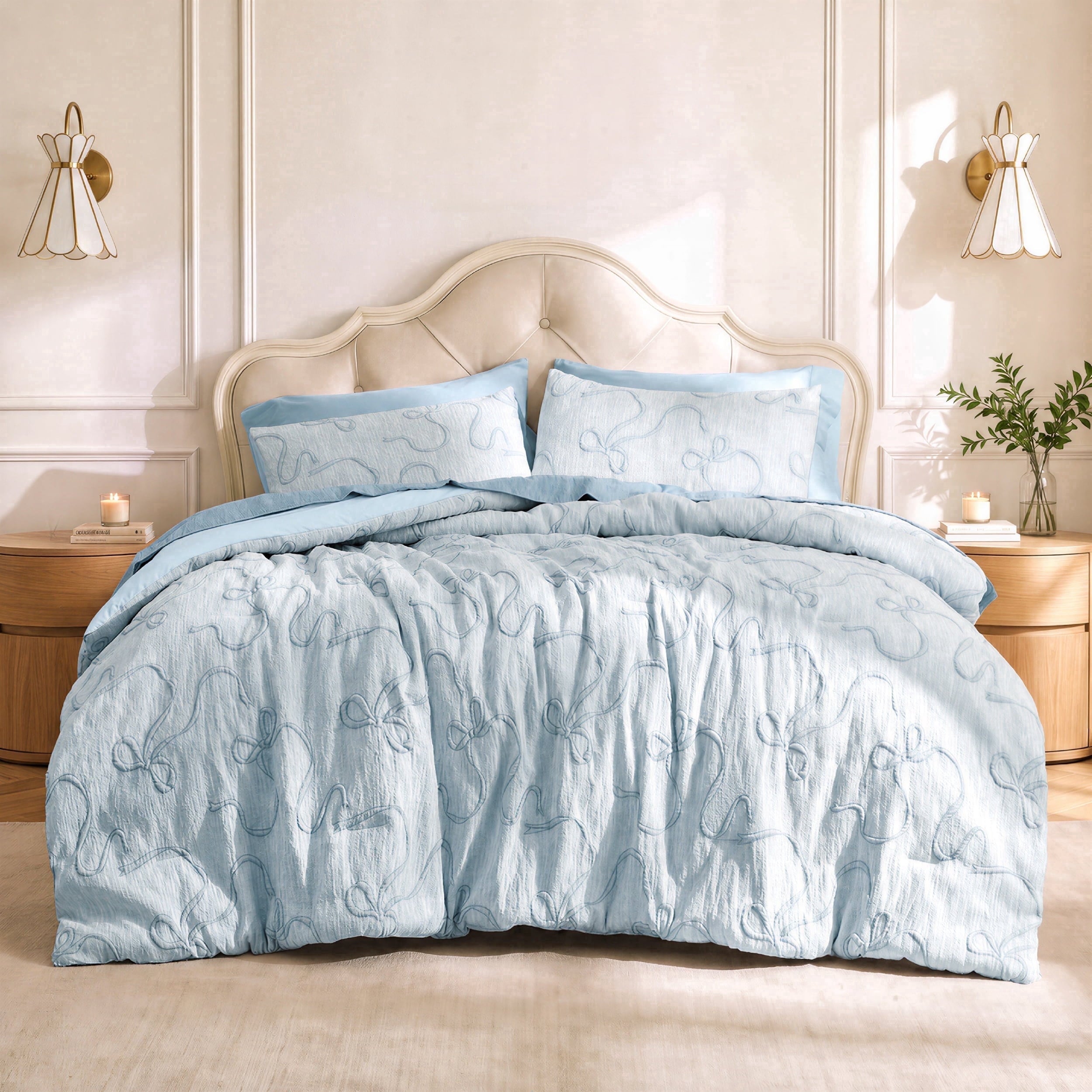 U by Bedsure Dusty Blue King Size Comforter Set, 3 Pieces Cute Bow Design Breathable Bedding Set with 2 Pillow Shams for Women New