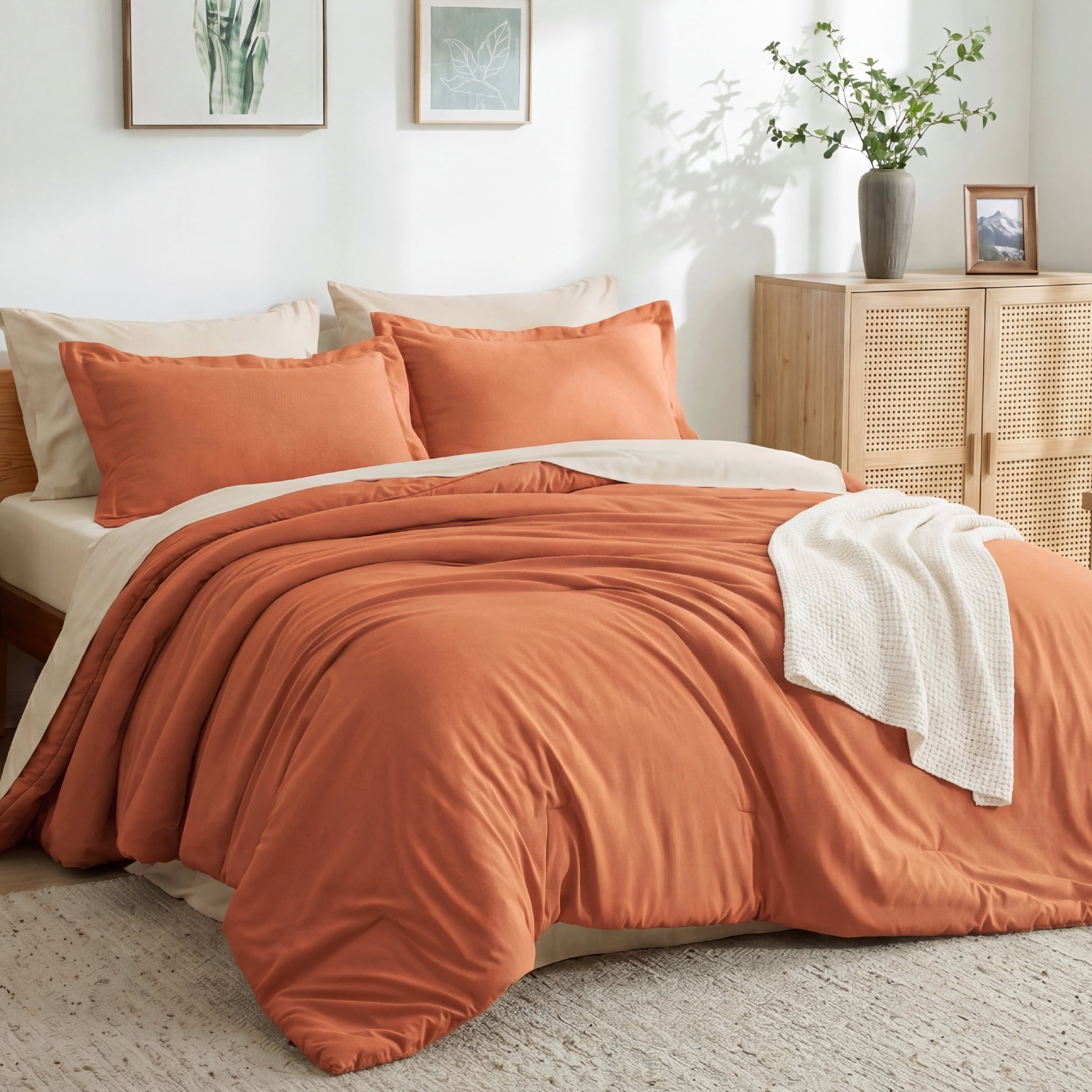 U by Bedsure Full Comforter Set Burnt Orange, 7 Pieces Reversible Bed in a Bag, Boho Lightweight Bedding Set, Contrasting Design, new