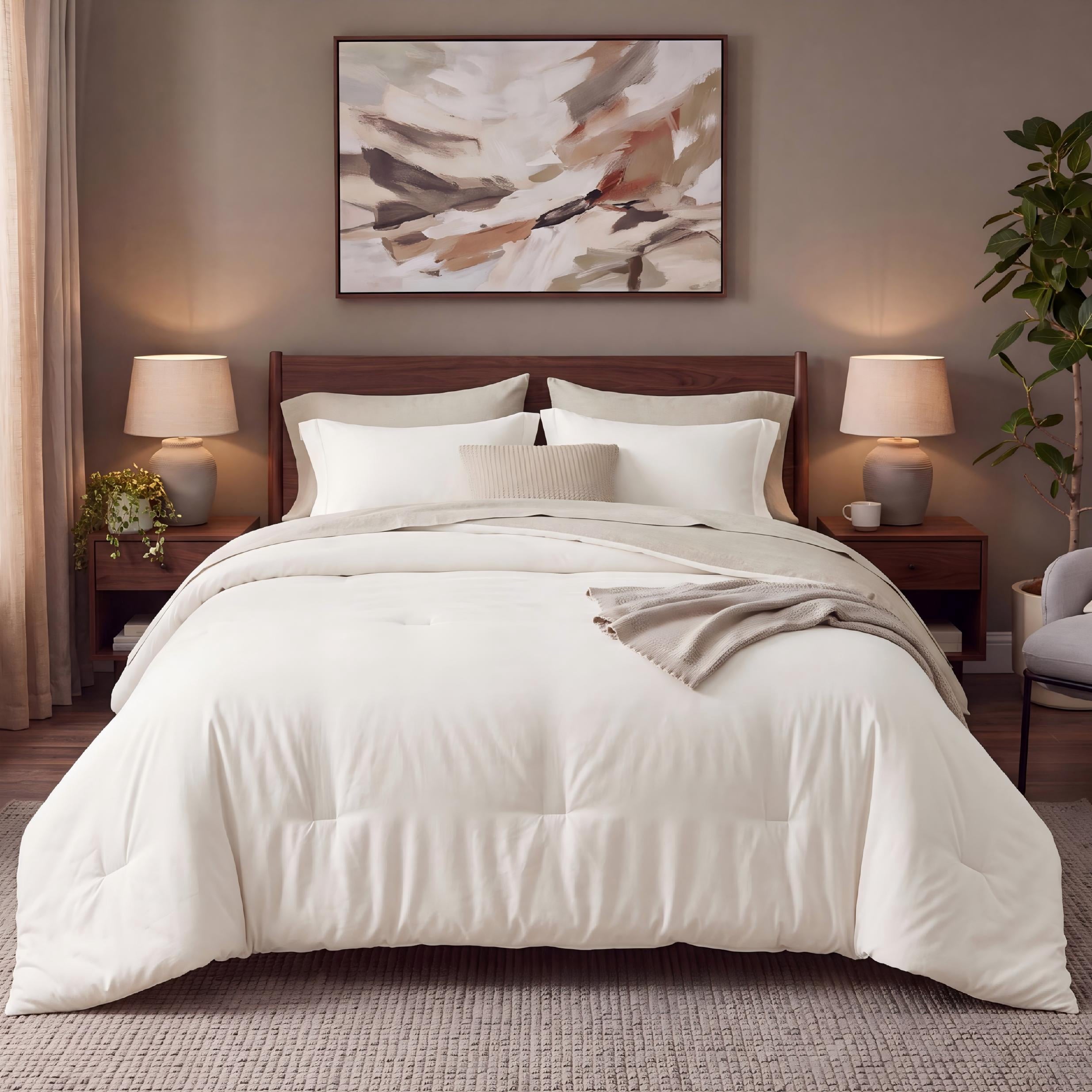 U by Bedsure Full Comforter Set Coconut Milk, 7 Pieces Reversible Bed in a Bag, Boho Lightweight Bedding Set, Contrasting Design New