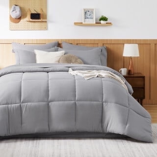 U by Bedsure Grey Full Comforter Set - 7 Pieces Solid Full Bed in a Bag, Full Bed Set Grey with Quilted Warm Fluffy Comforters, Sheets, Pillowcases & Shams