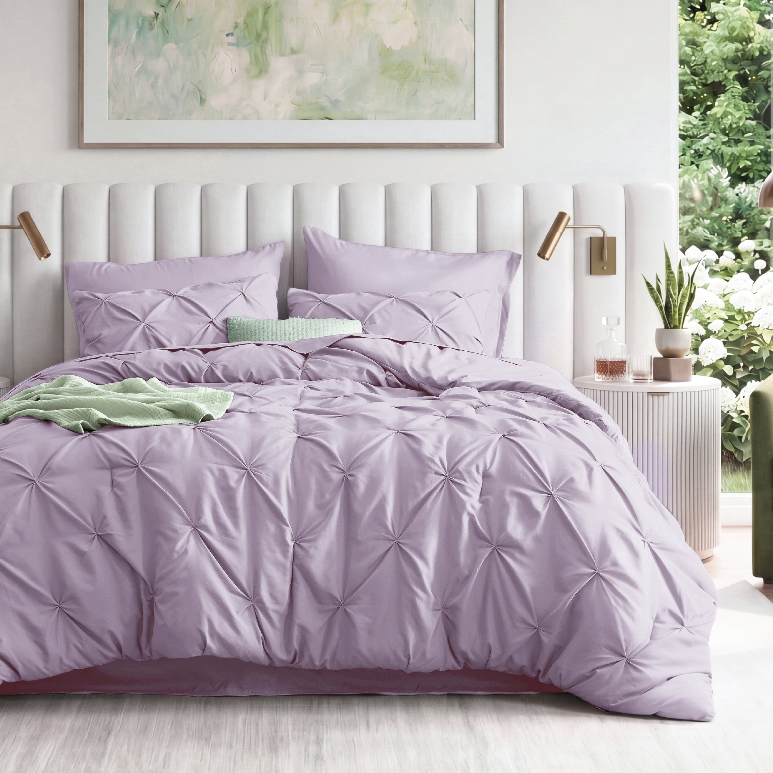 U by Bedsure Queen Comforter Set Light Purple, Bed in a Bag Queen Size Bedding, 7 Pieces Pinch Pleat All Season Comforter with Sheets, Pillowcases & Shams New