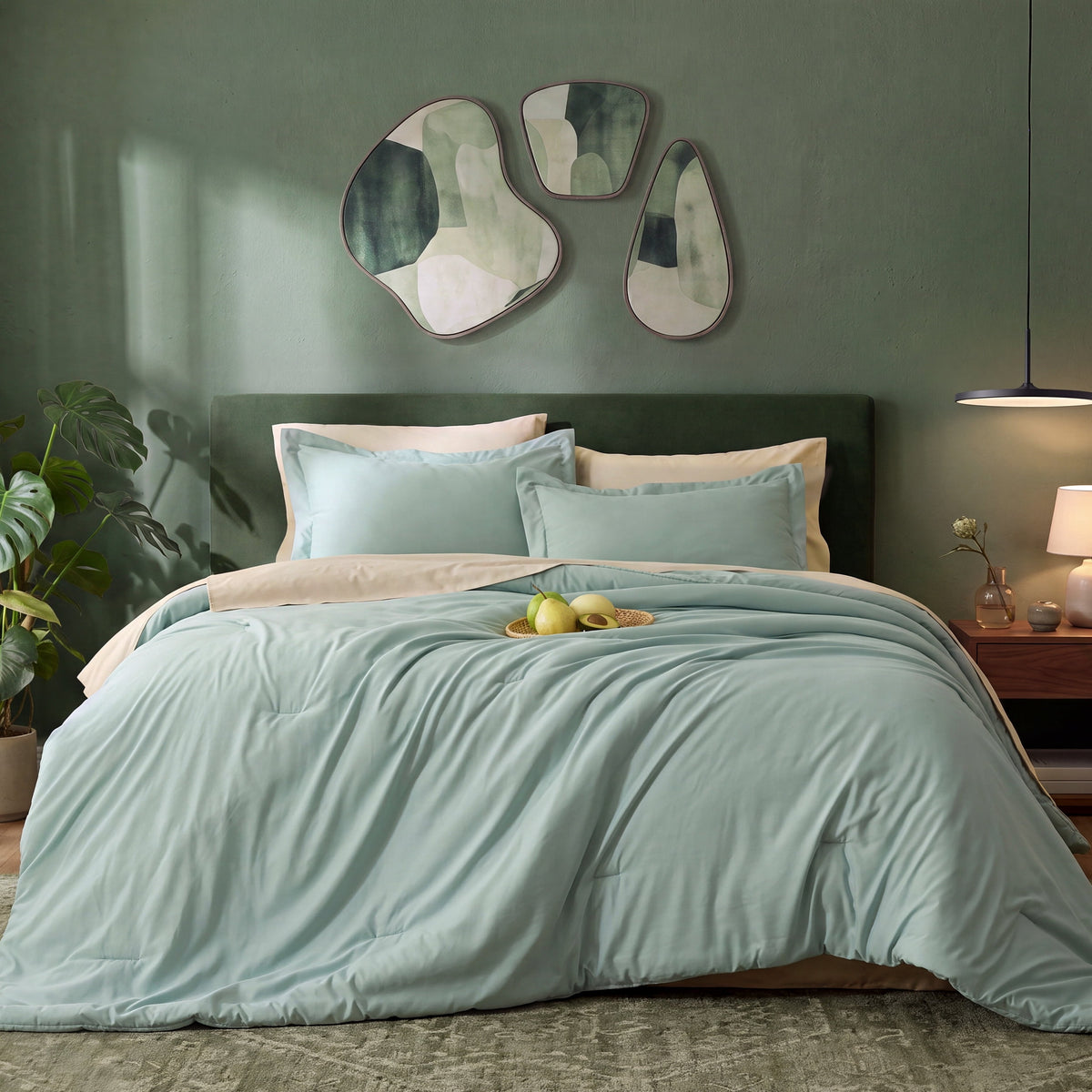 U by Bedsure Queen Comforter Set Sage Green, 7 Pieces Reversible Bed in a Bag, Boho Lightweight Bedding Set, Contrasting Design New