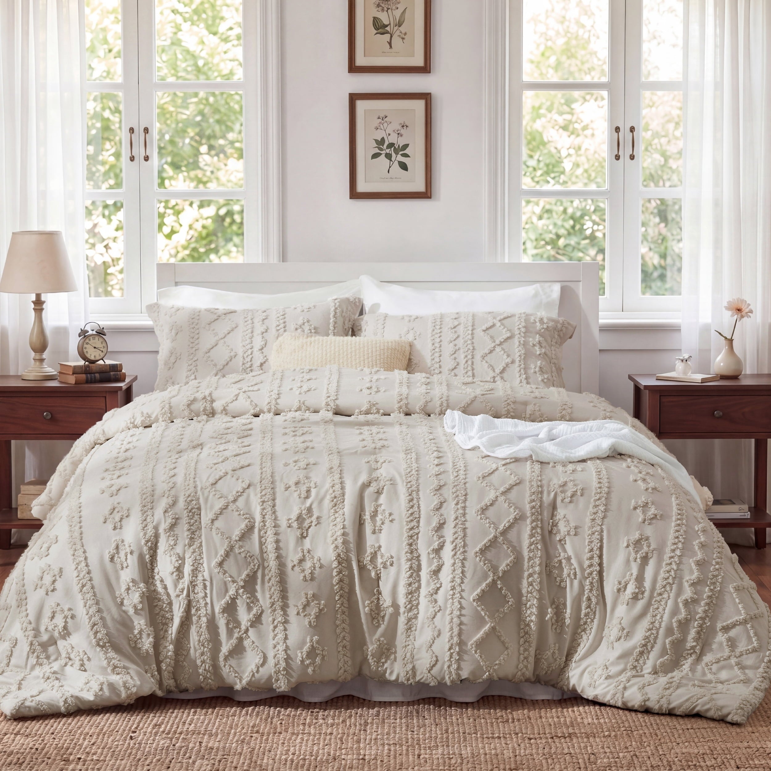 U by Bedsure Tufted Boho Comforter Set King, Chateau Gray, 3 Pieces Farmhouse Shabby Chic Embroidery Bedding Set, Soft Jacquard Comforter for All Seasons, new