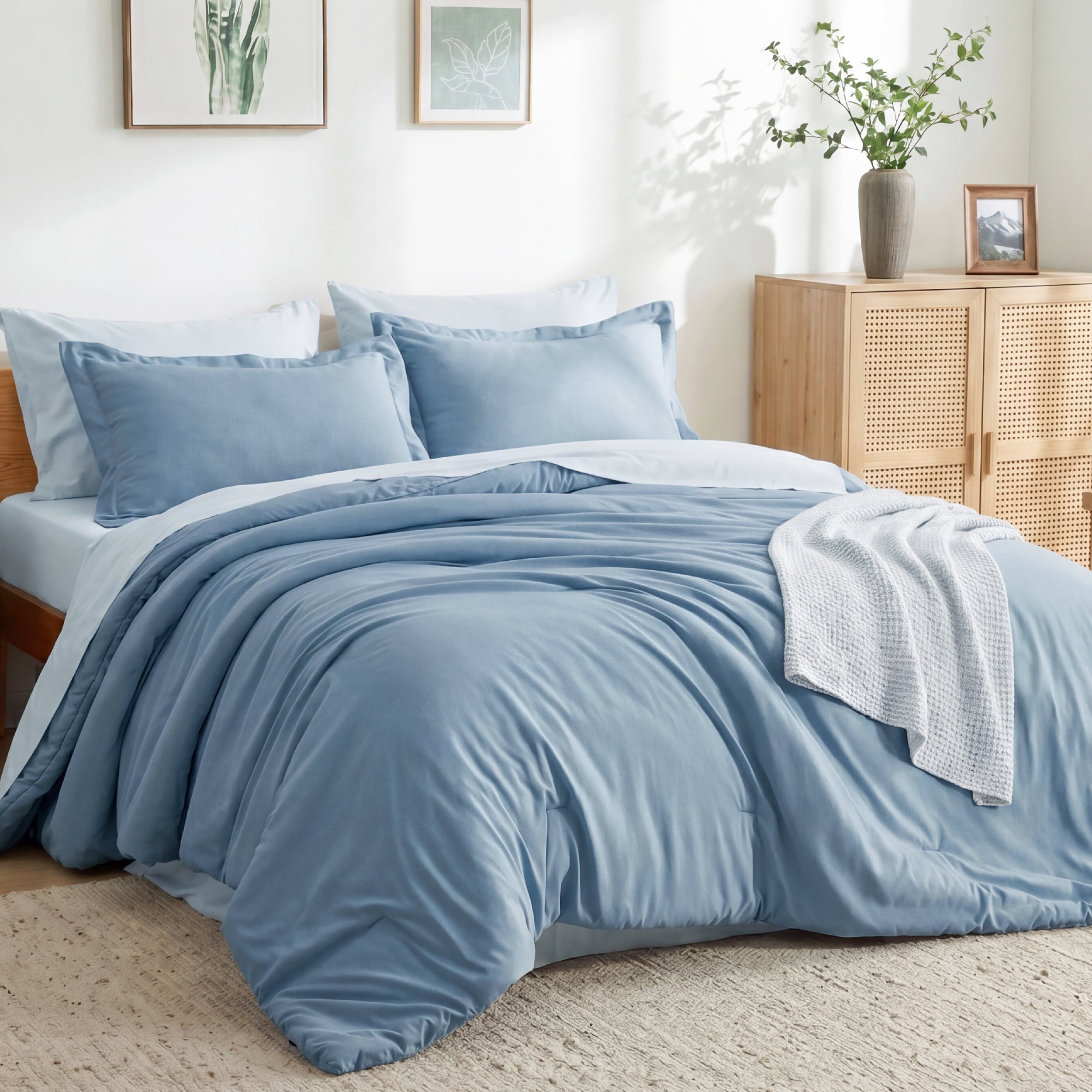 U by Bedsure Twin Comforter Set Grayish Blue, 5 Pieces Reversible Bed in a Bag, Boho Lightweight Bedding Set, Contrasting Design New