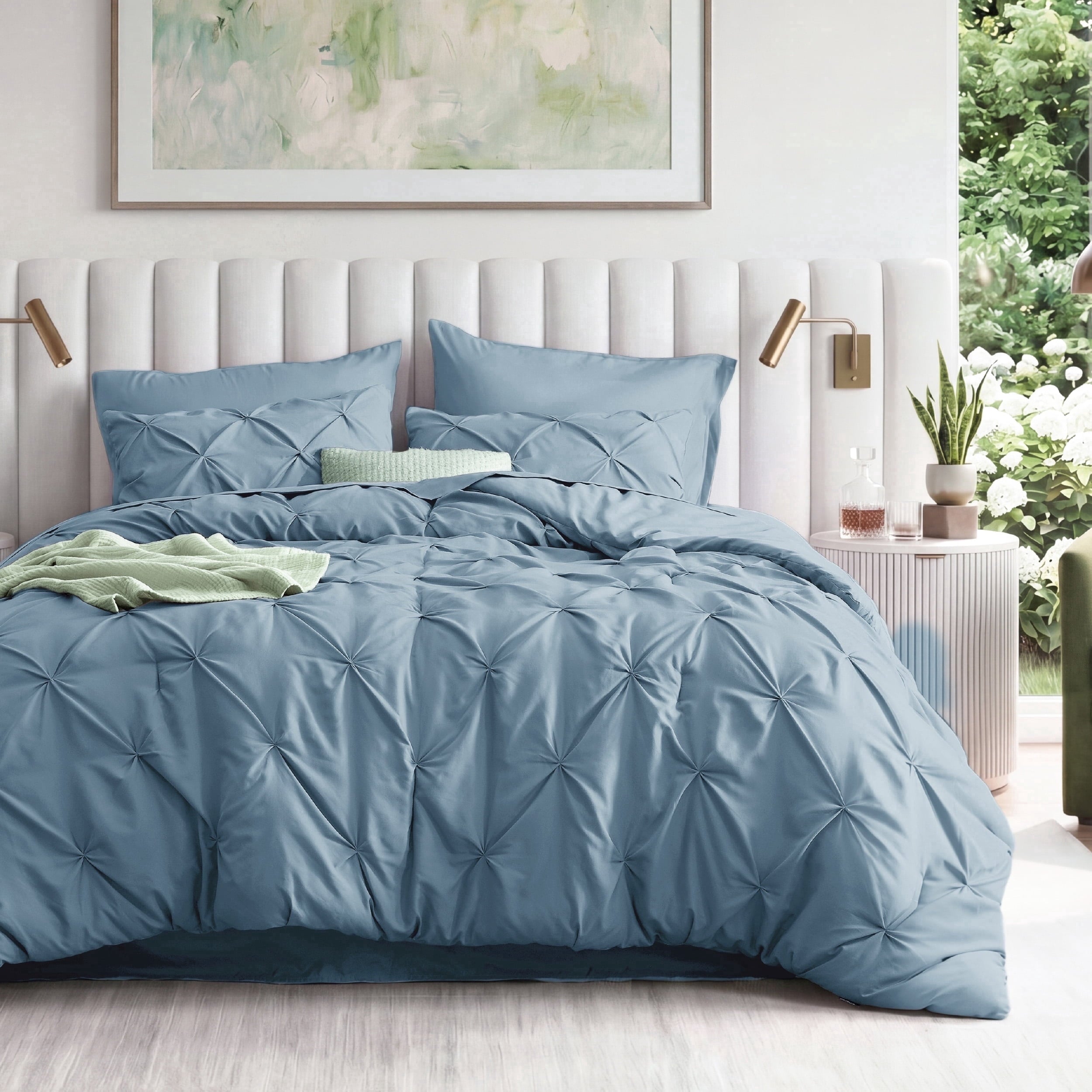 U by Bedsure Twin/Twin XL Comforter Set Mineral Blue, Bedding for College Dorm, 5 Pieces Bed in a Bag with Pinch Pleat Comforter, Sheets, Pillowcases & Shams New