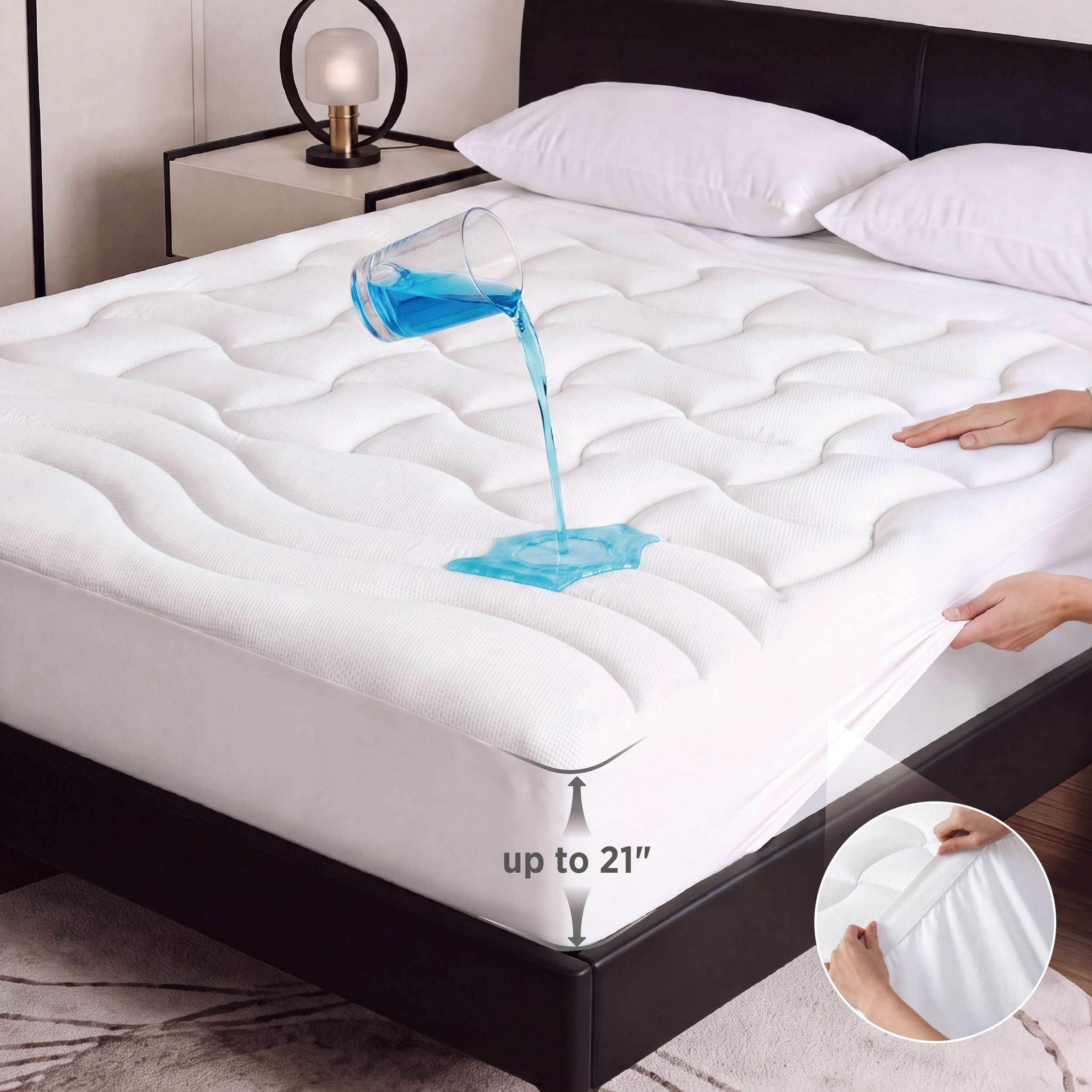 U by Bedsure Waterproof Mattress Topper Mattress Protector Queen Size, Quilted Fitted White Machine Washable Mattress Pad with 8-21 Inches Deep Pocket, Noiseless Bed Cover Padded, 60x80 Inches New