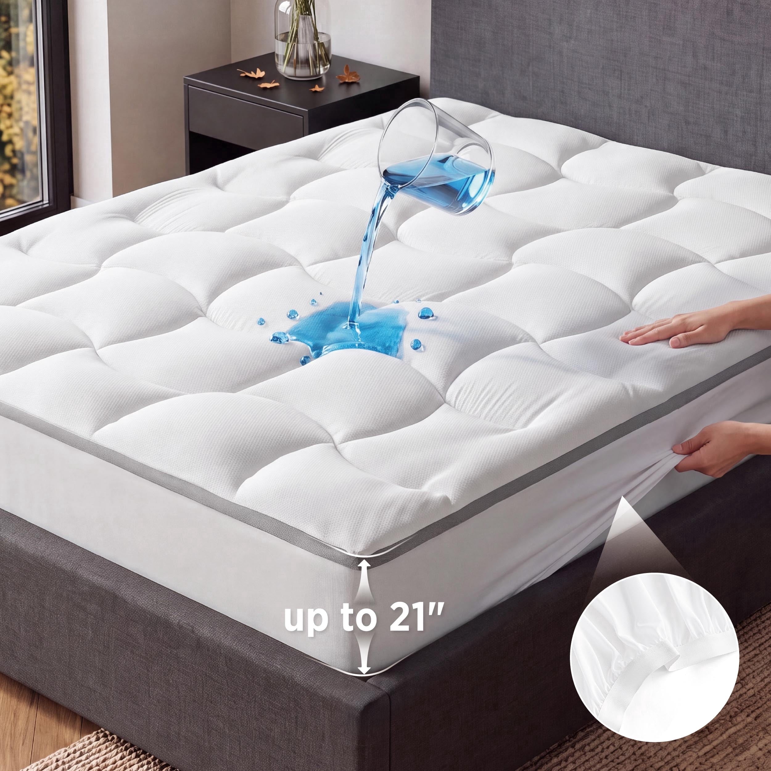 U by Bedsure White Full Size Mattress Topper - Pillow Top Full Size Mattress Protector with 8-21 Inches Deep Pocket, 800 GSM Extra Thick Waterproof Bed Pad Fitted, Soft Bed Cover for Home, Bedroom New