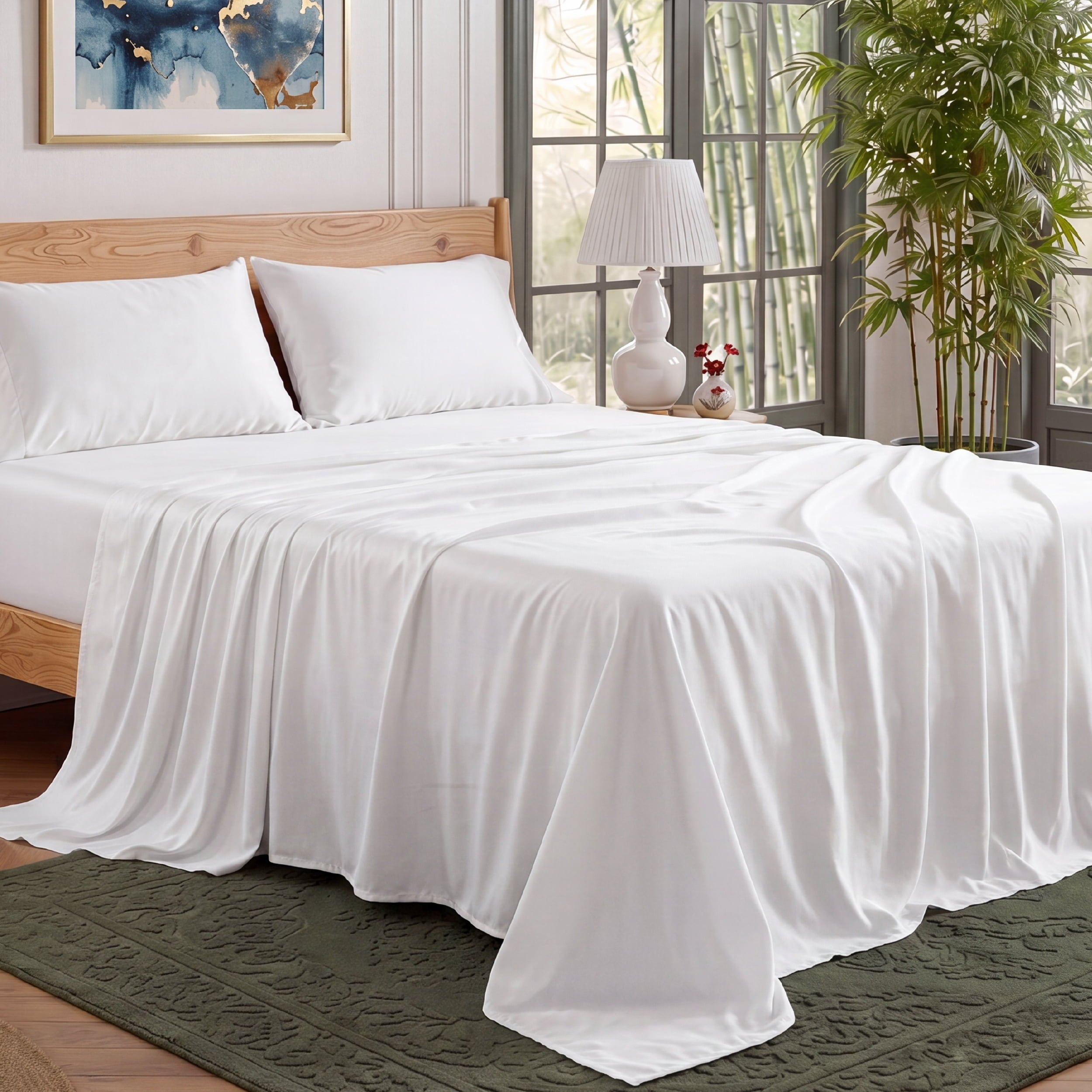 U by Bedsure 100% Bamboo King Sheets Set, Luxury Rayon Derived, 4 Pieces 16" Deep Pockets Cooling Bed Sheets, Beige New